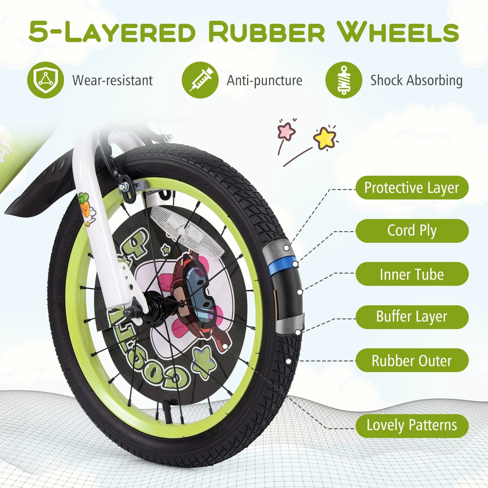 16 Inch Kids Bike Adjustable with Detachable Training Wheels for 4-8 Years Old-16 inches - Image 7