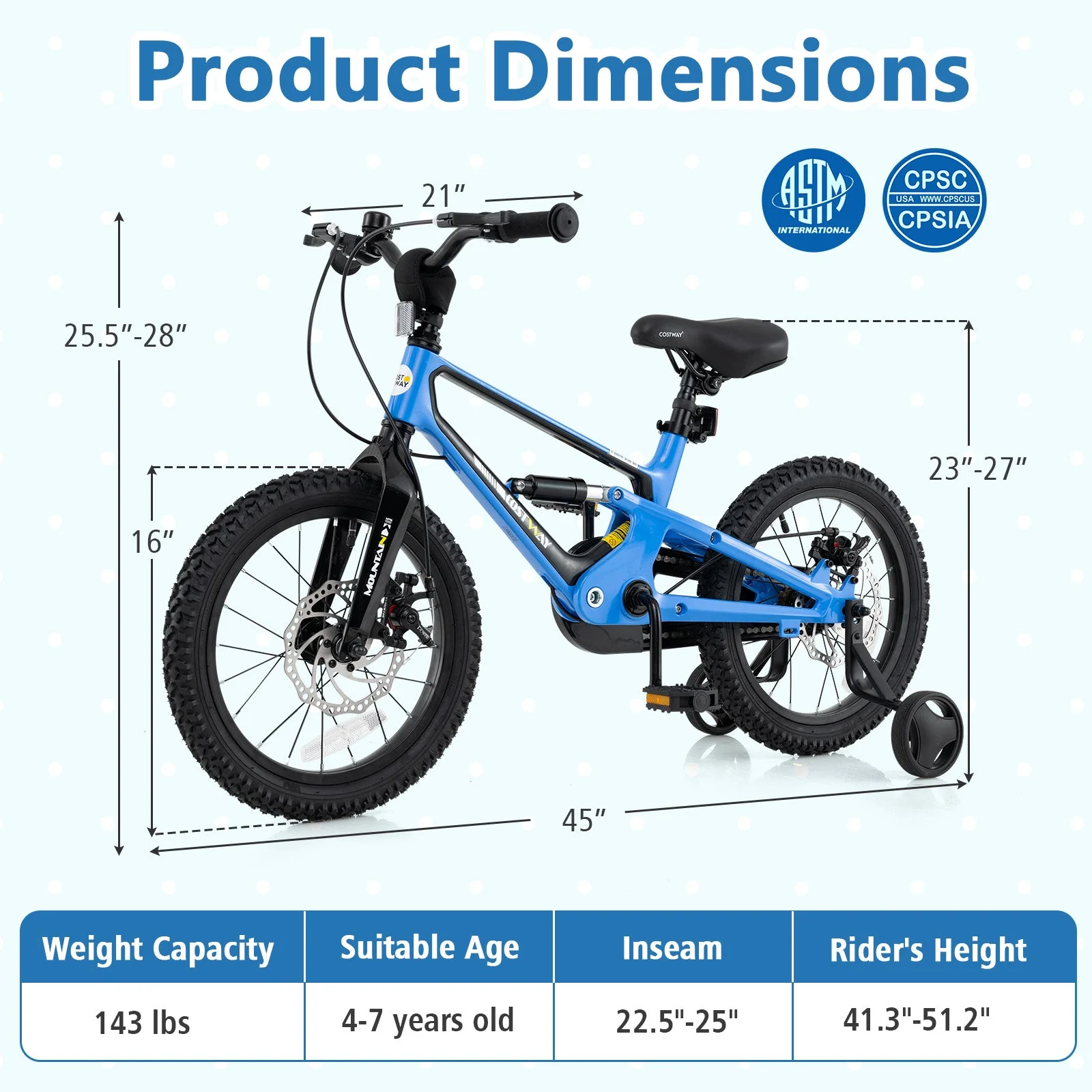 16 Inch Kids Bike Adjustable with Shock Absorber and Bell for Aged 4 to 7-16 inches - Image 3