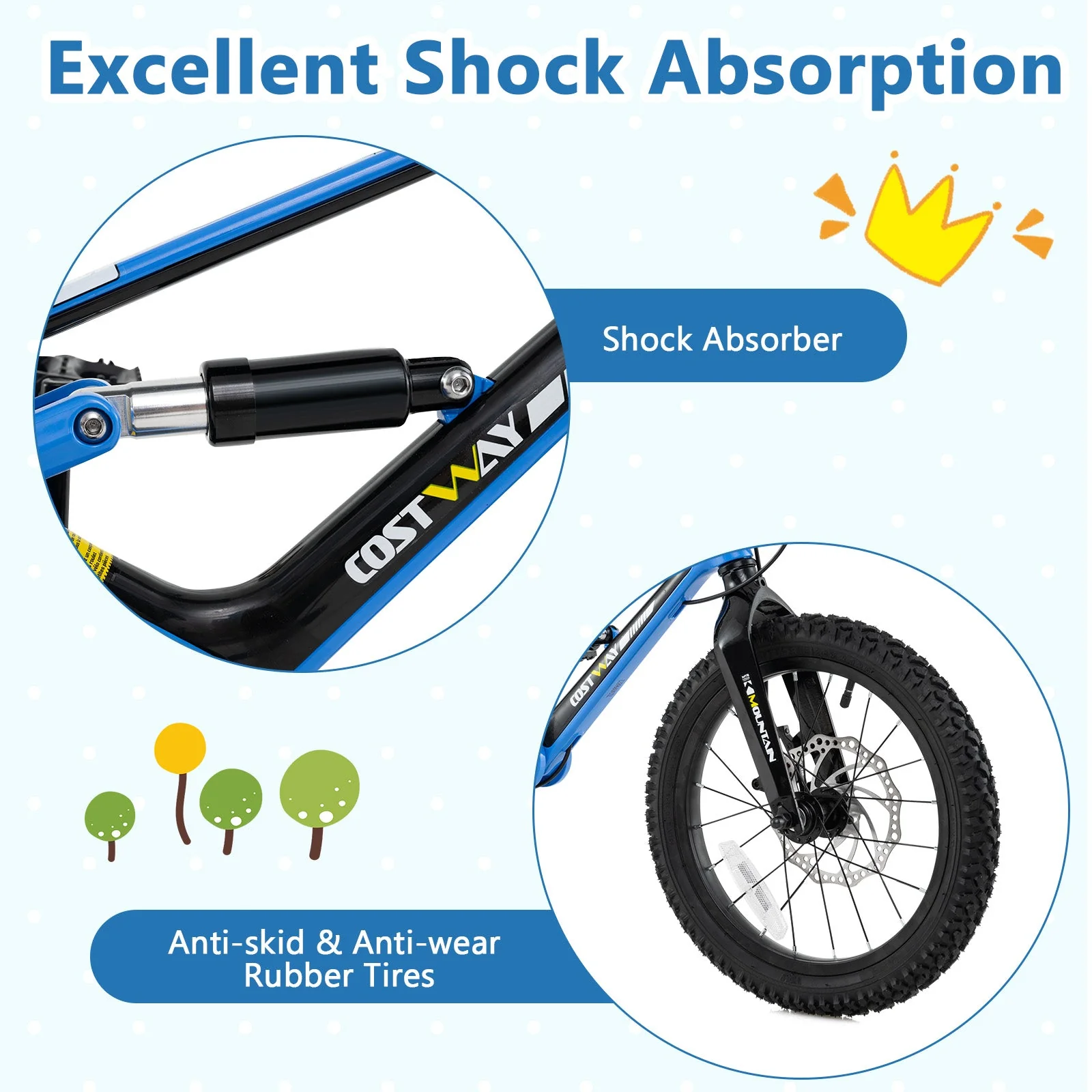 16 Inch Kids Bike Adjustable with Shock Absorber and Bell for Aged 4 to 7-16 inches - Image 7