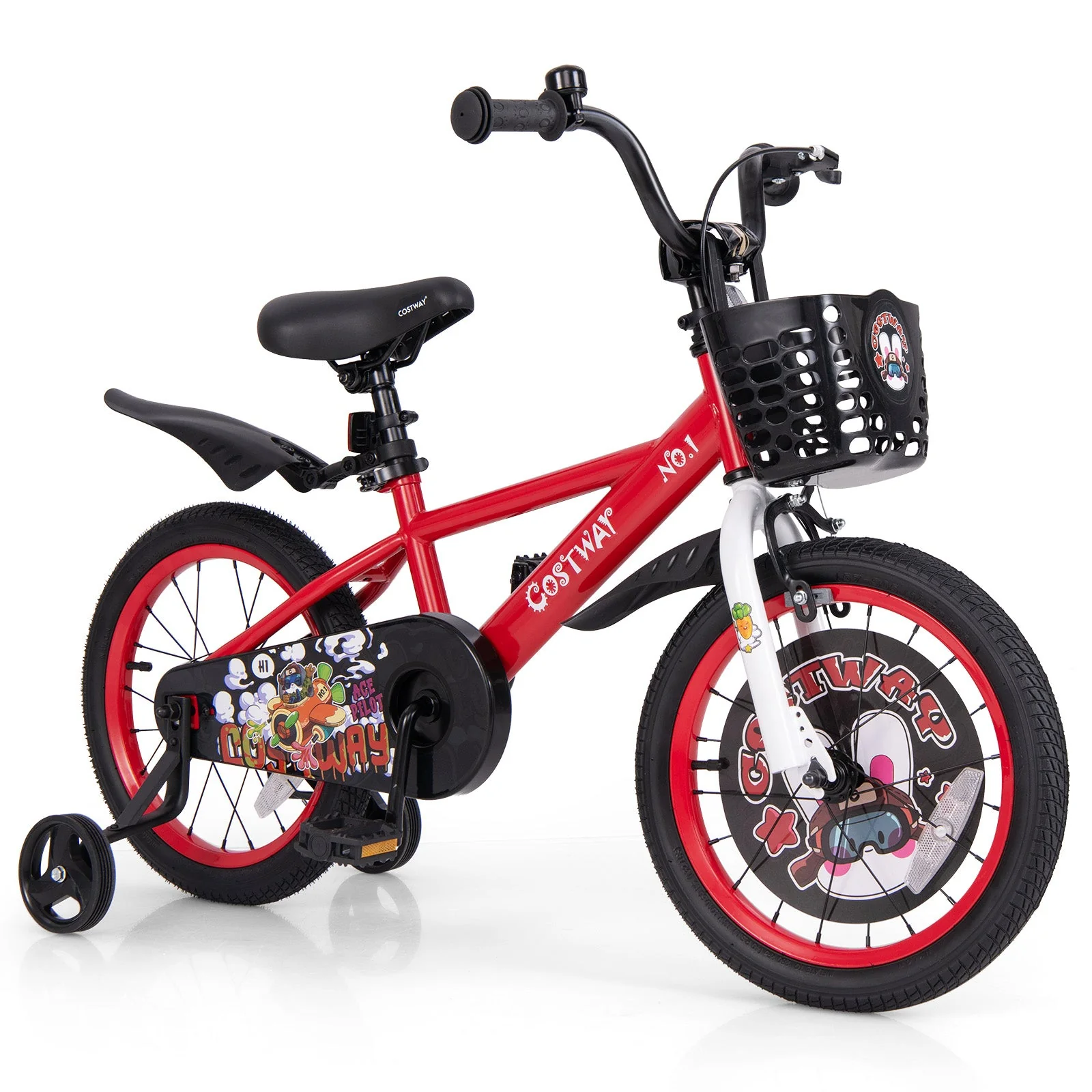 16 Inch Kids Bike Adjustable with Storage Basket and Double Brake for 4-8 Years Old-16 inches - Image 3