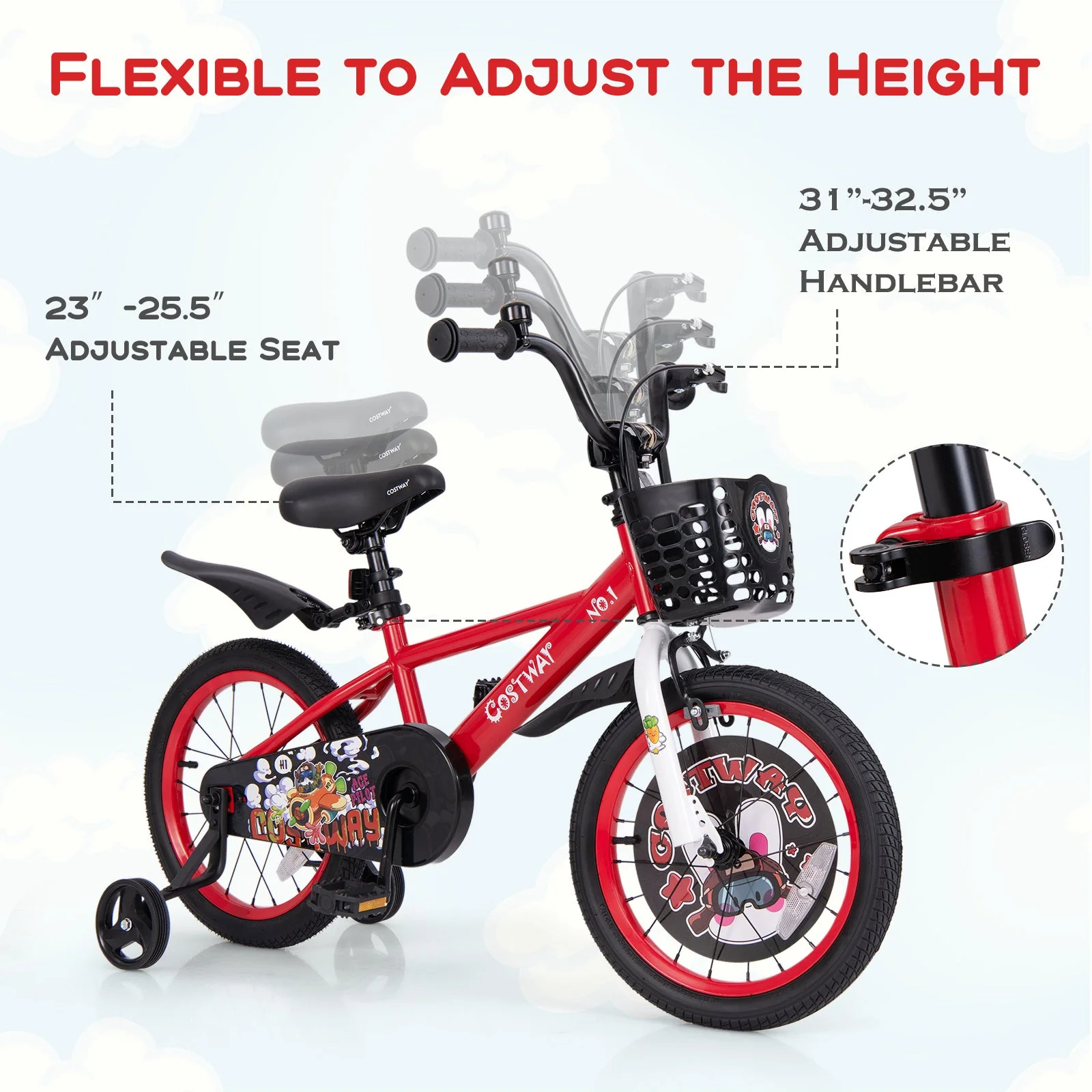 16 Inch Kids Bike Adjustable with Storage Basket and Double Brake for 4-8 Years Old-16 inches - Image 6