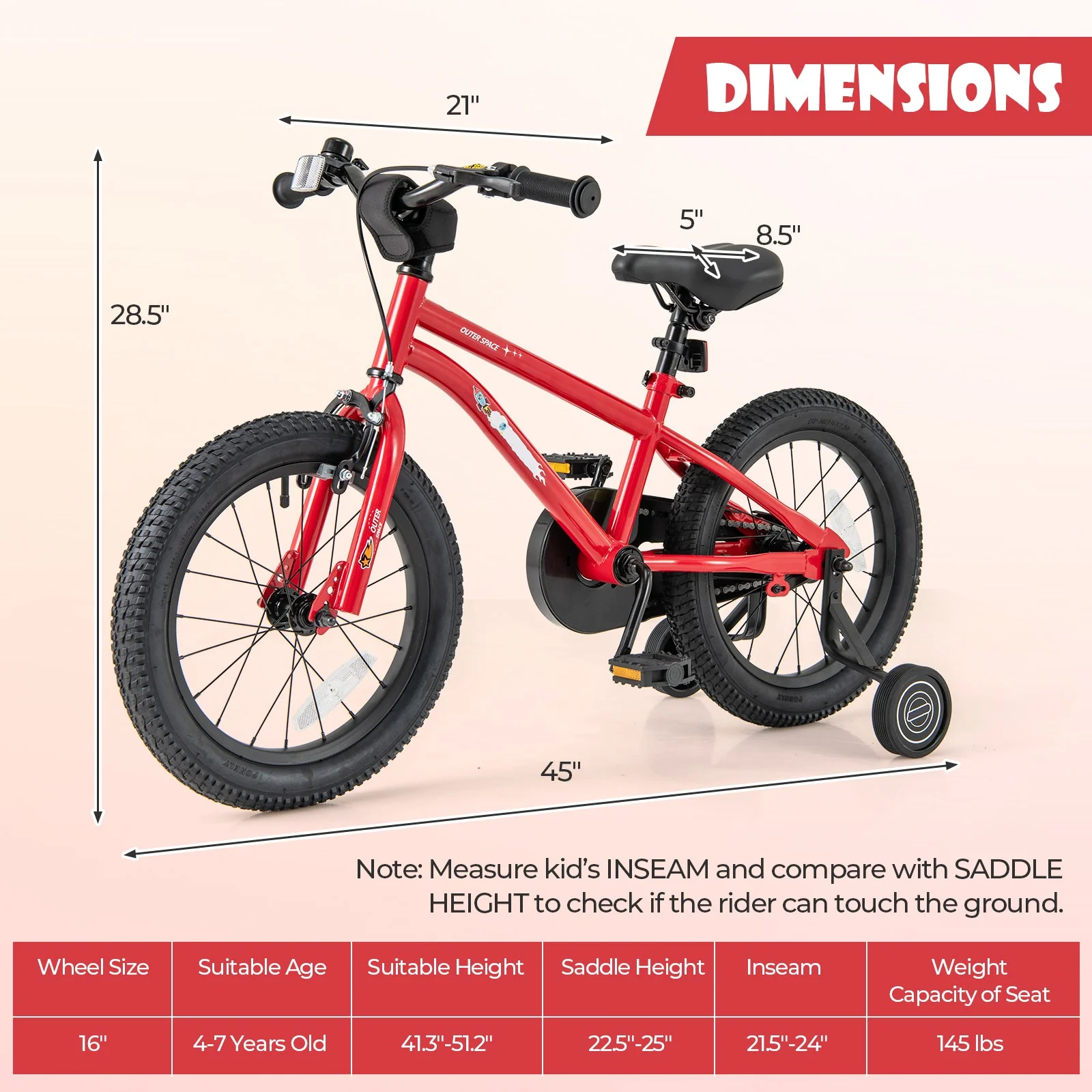 16-Inch Kids Bike Ages 4-7 with Handbrake and Coaster Brake and Bell Ring-16 inches - Image 4