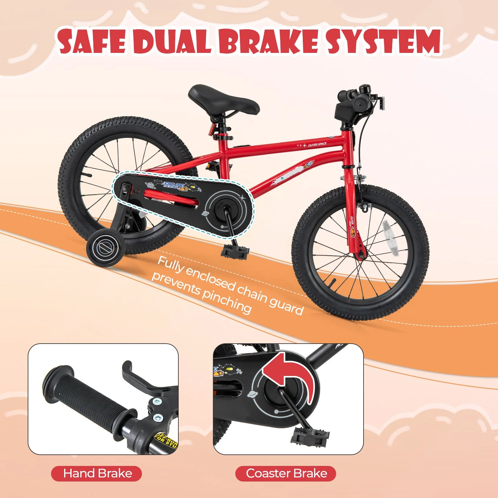 16-Inch Kids Bike Ages 4-7 with Handbrake and Coaster Brake and Bell Ring-16 inches - Image 6