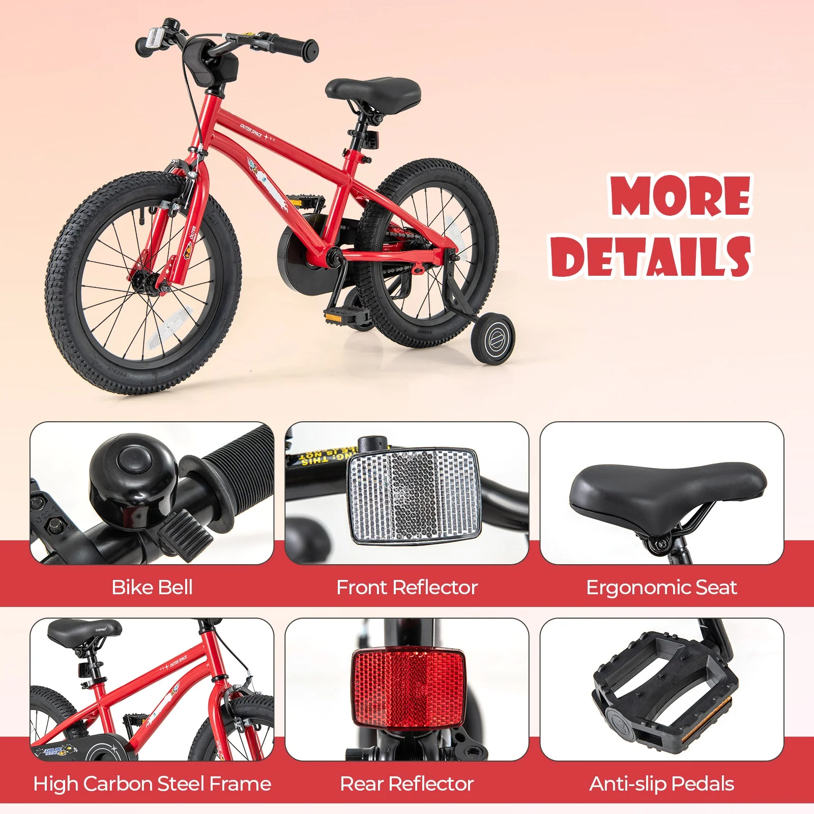 16-Inch Kids Bike Ages 4-7 with Handbrake and Coaster Brake and Bell Ring-16 inches - Image 7