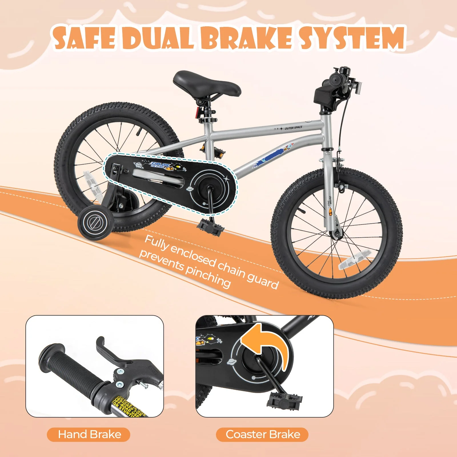 16-Inch Kids Bike Bicycle for Boys Girls 4-7 Adjustable with High Carbon Steel Frame-16 inches - Image 6