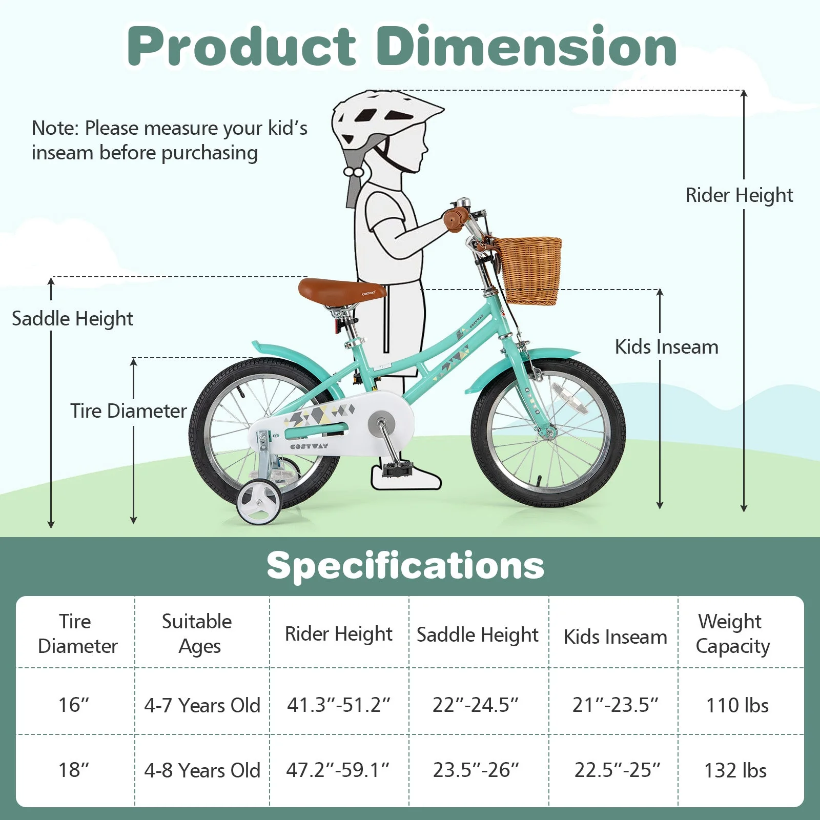 16 Inch Kids Bike Bicycle with Training Wheels and 2 Brake System Ages 4-7 Years Old-16 inches - Image 4