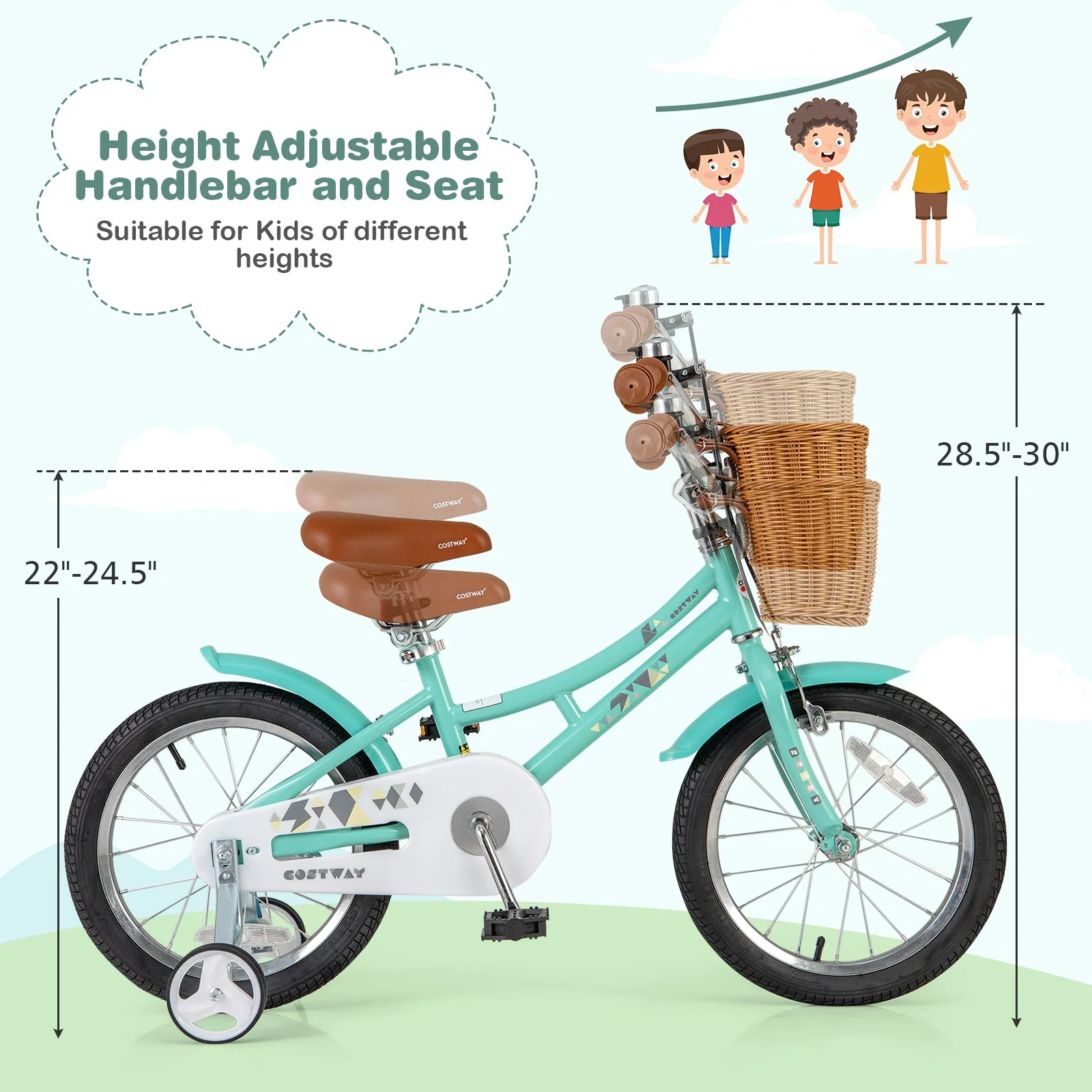16 Inch Kids Bike Bicycle with Training Wheels and 2 Brake System Ages 4-7 Years Old-16 inches - Image 5