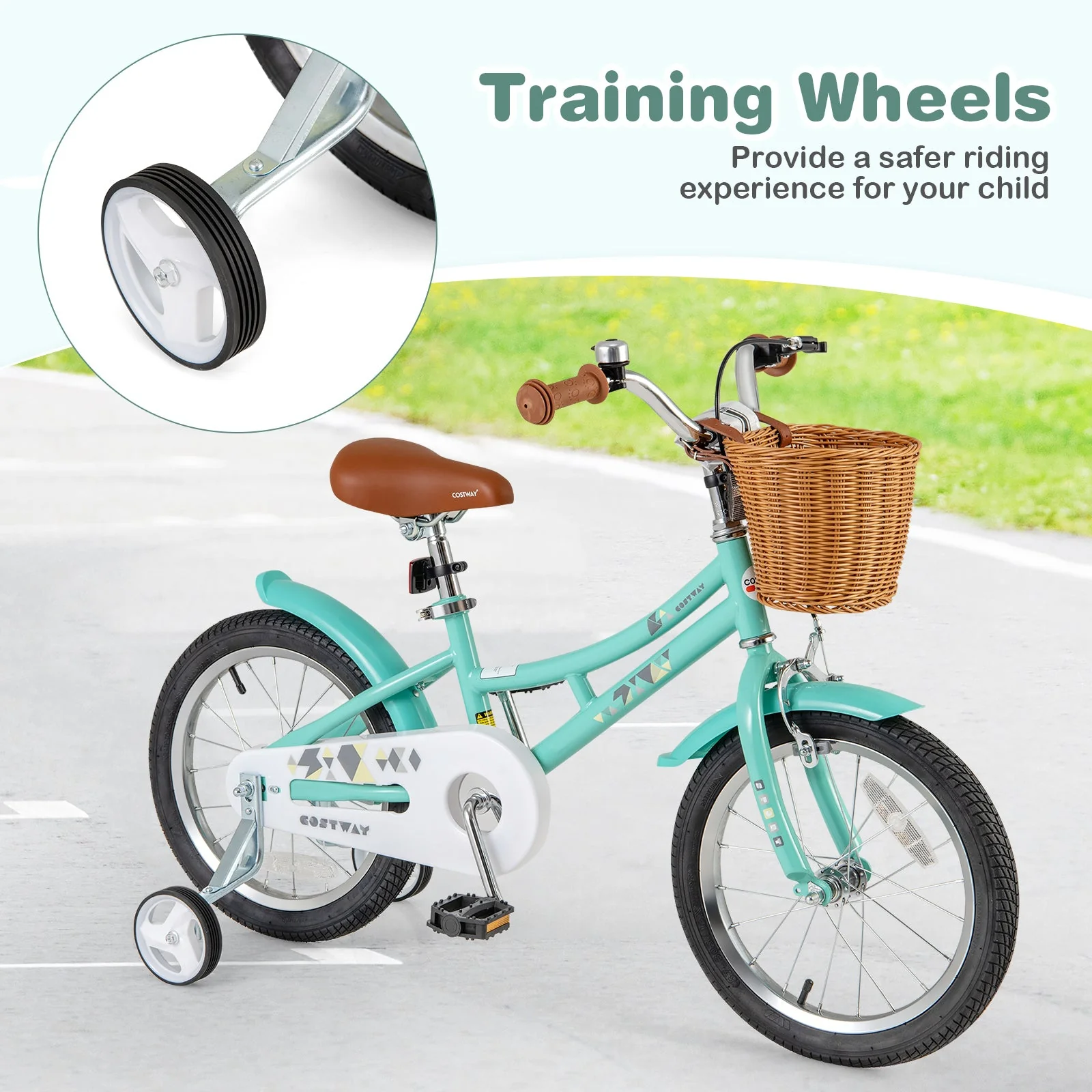 16 Inch Kids Bike Bicycle with Training Wheels and 2 Brake System Ages 4-7 Years Old-16 inches - Image 7