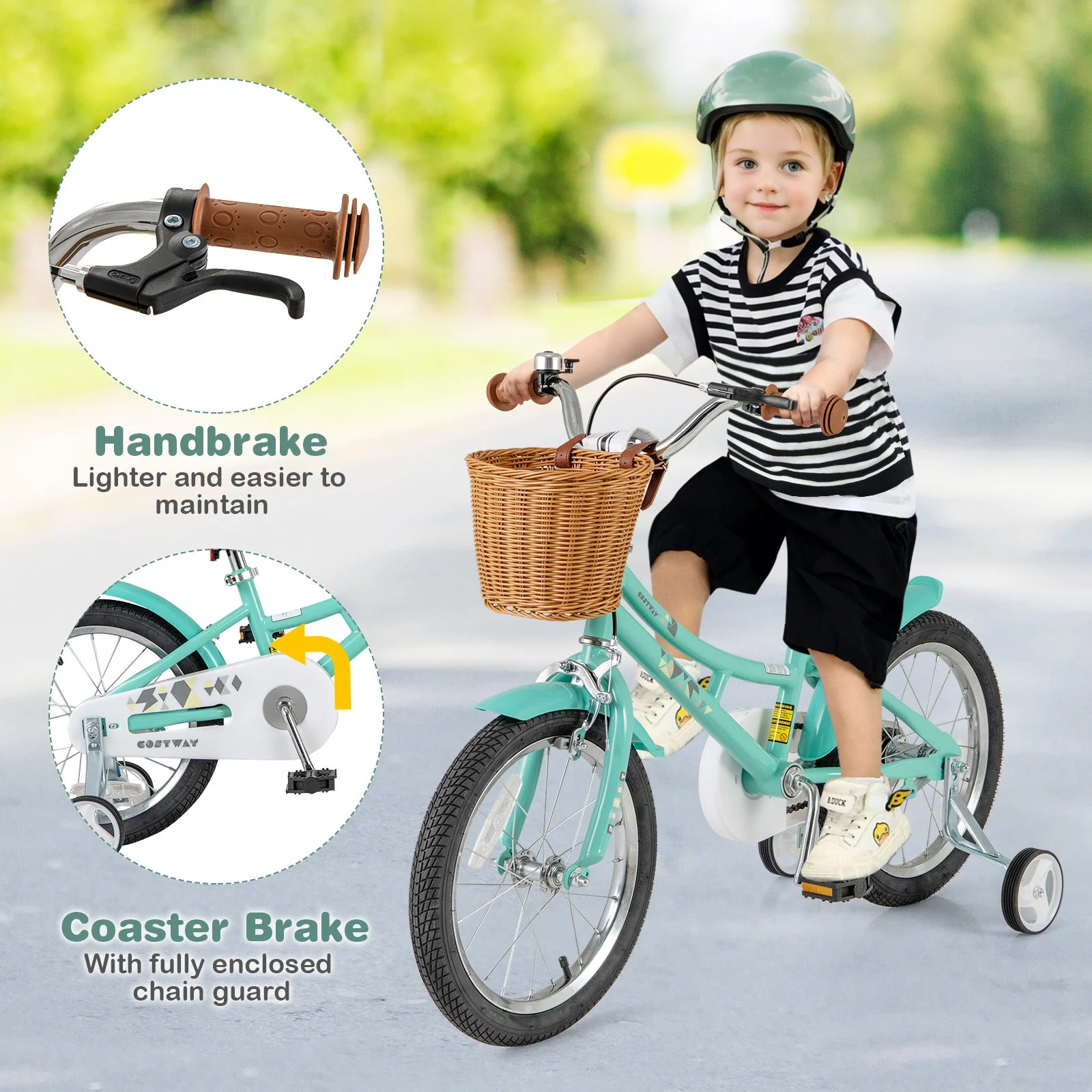 16 Inch Kids Bike Bicycle with Training Wheels and 2 Brake System Ages 4-7 Years Old-16 inches - Image 8