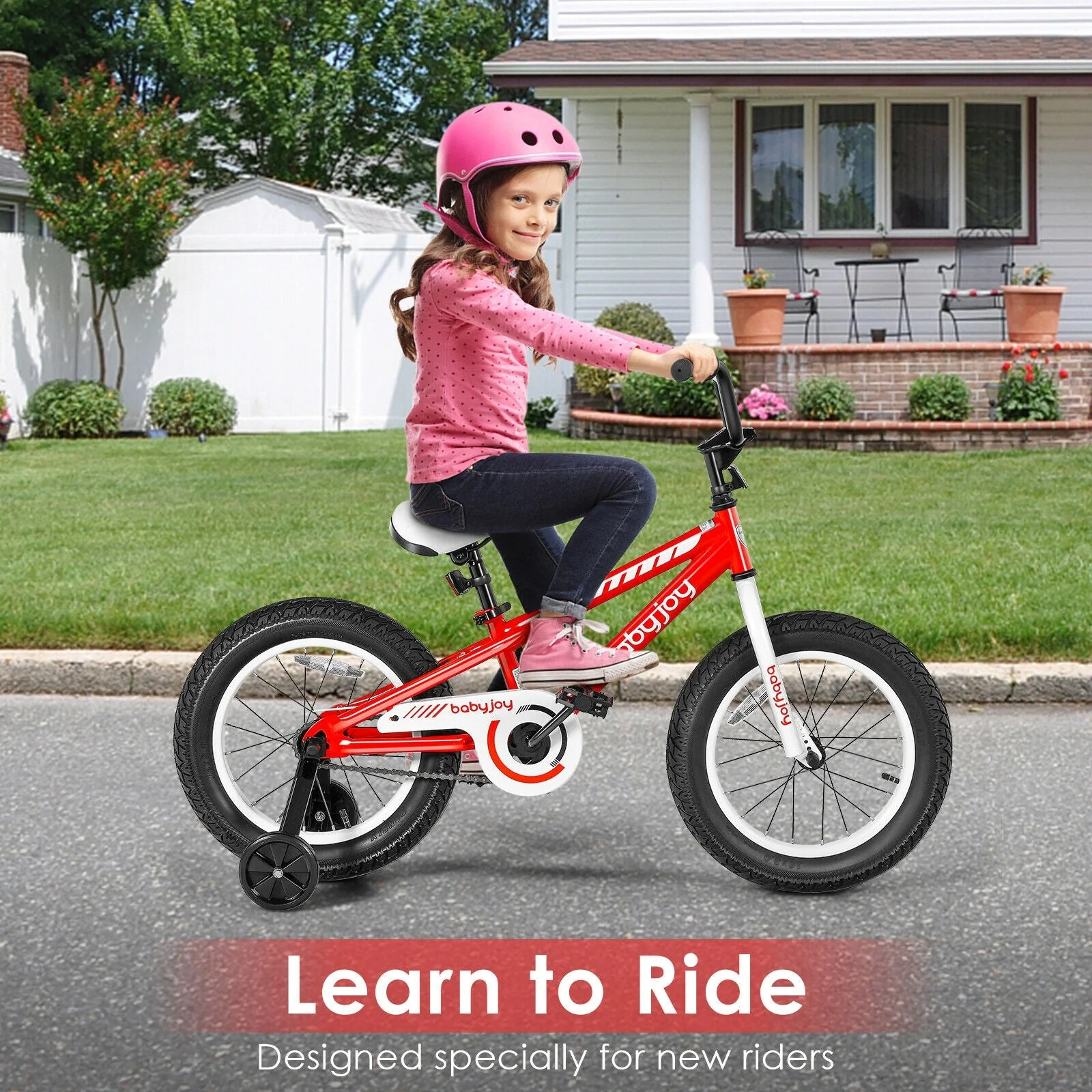 16 Inch Kids Bike Bicycle with Training Wheels for 5-8 Years Old Kids-Red - Image 2