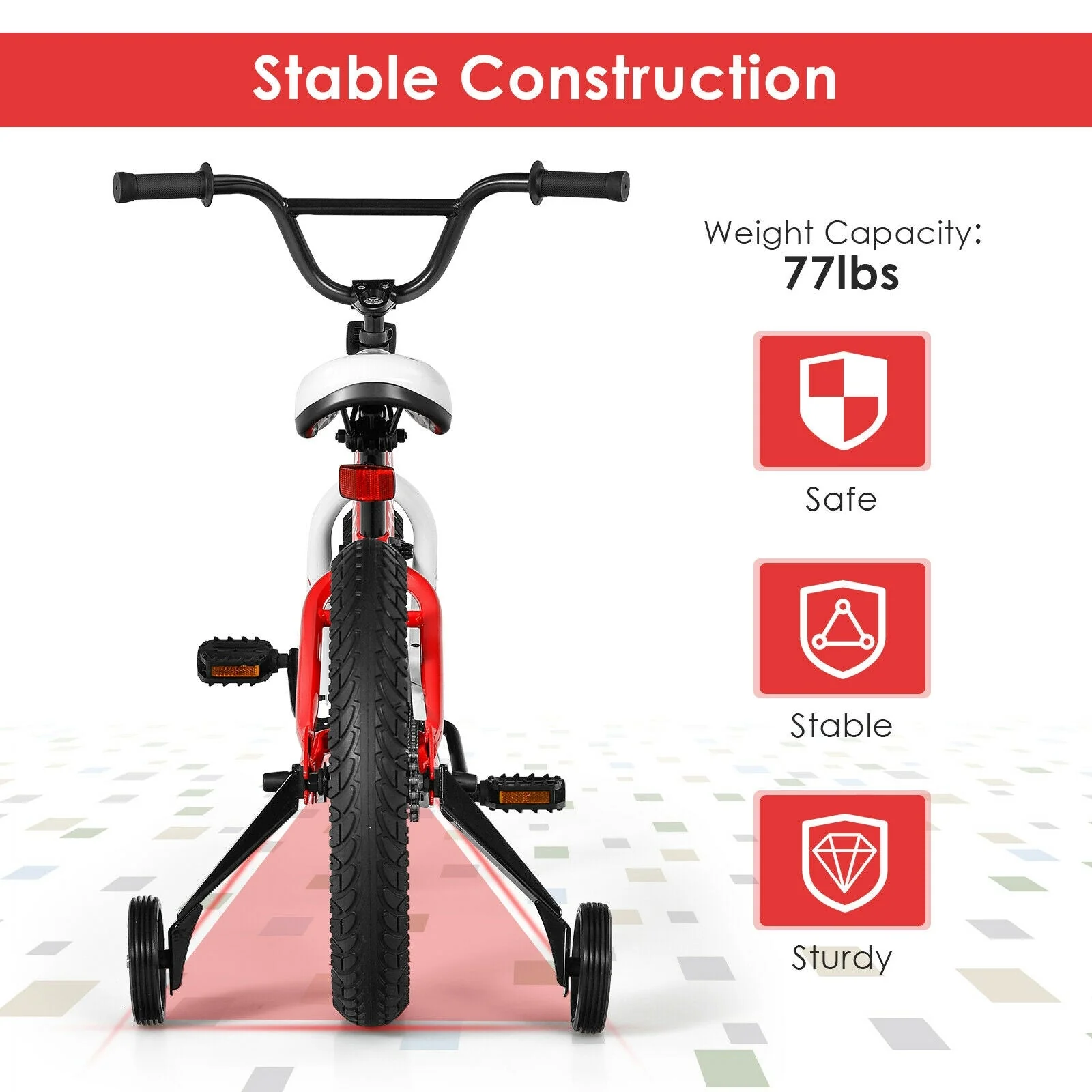 16 Inch Kids Bike Bicycle with Training Wheels for 5-8 Years Old Kids-Red - Image 6