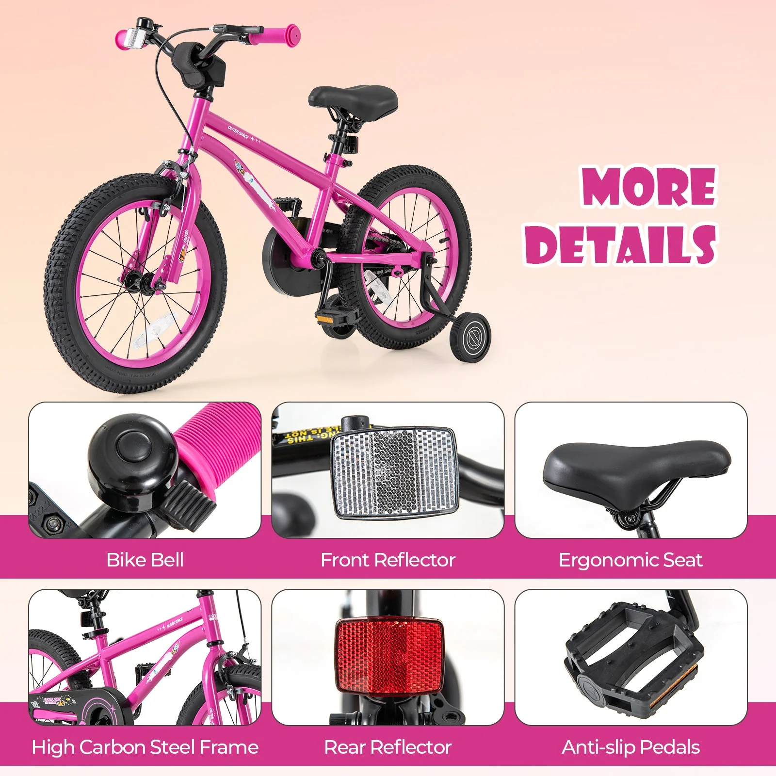 16-Inch Kids Bike for 4-7 Years Old Adjustable with Removable Training Wheels-16 inches - Image 5