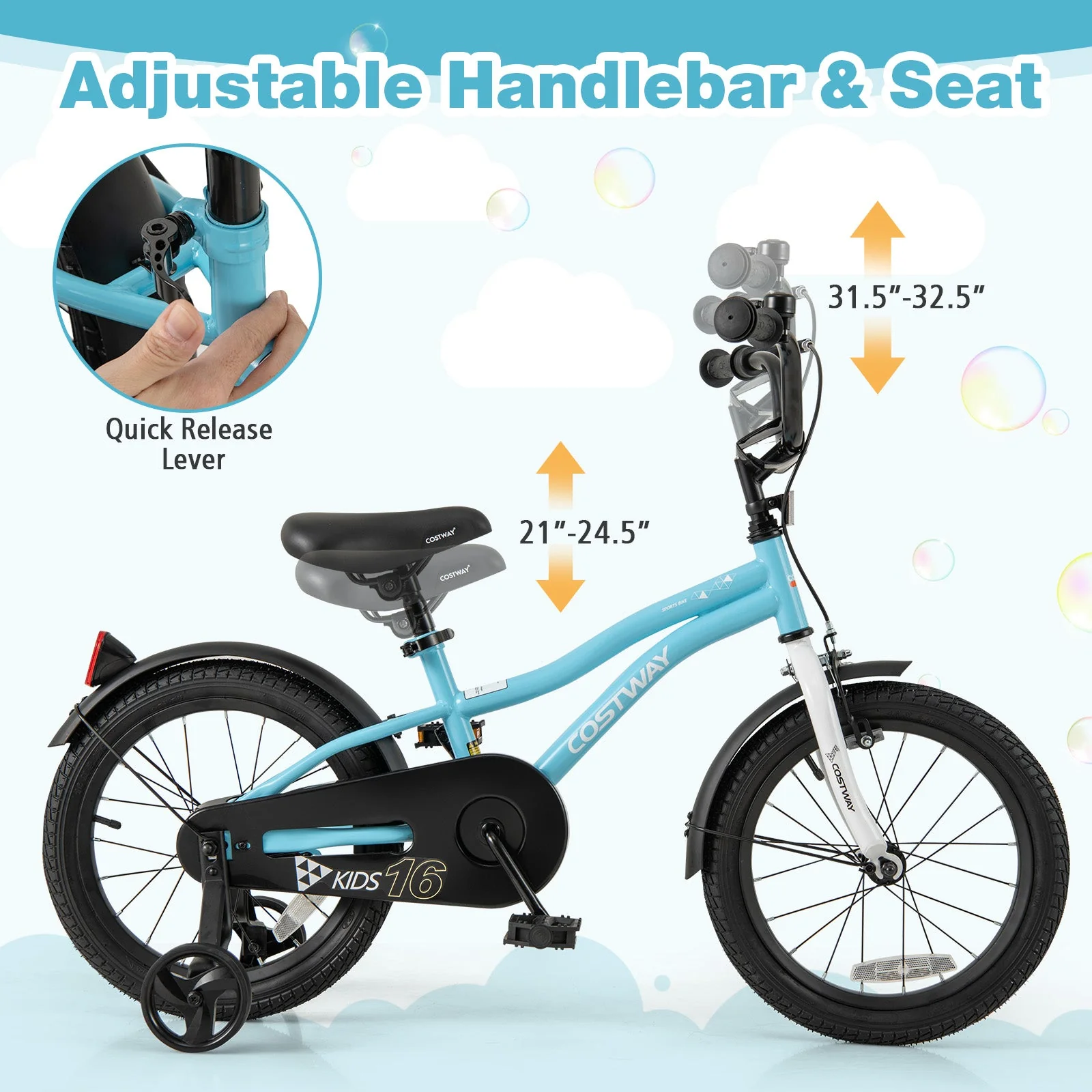 16-Inch Kids Bike for 4-7 Years Old Children Bicycle with Training Wheels - Image 6
