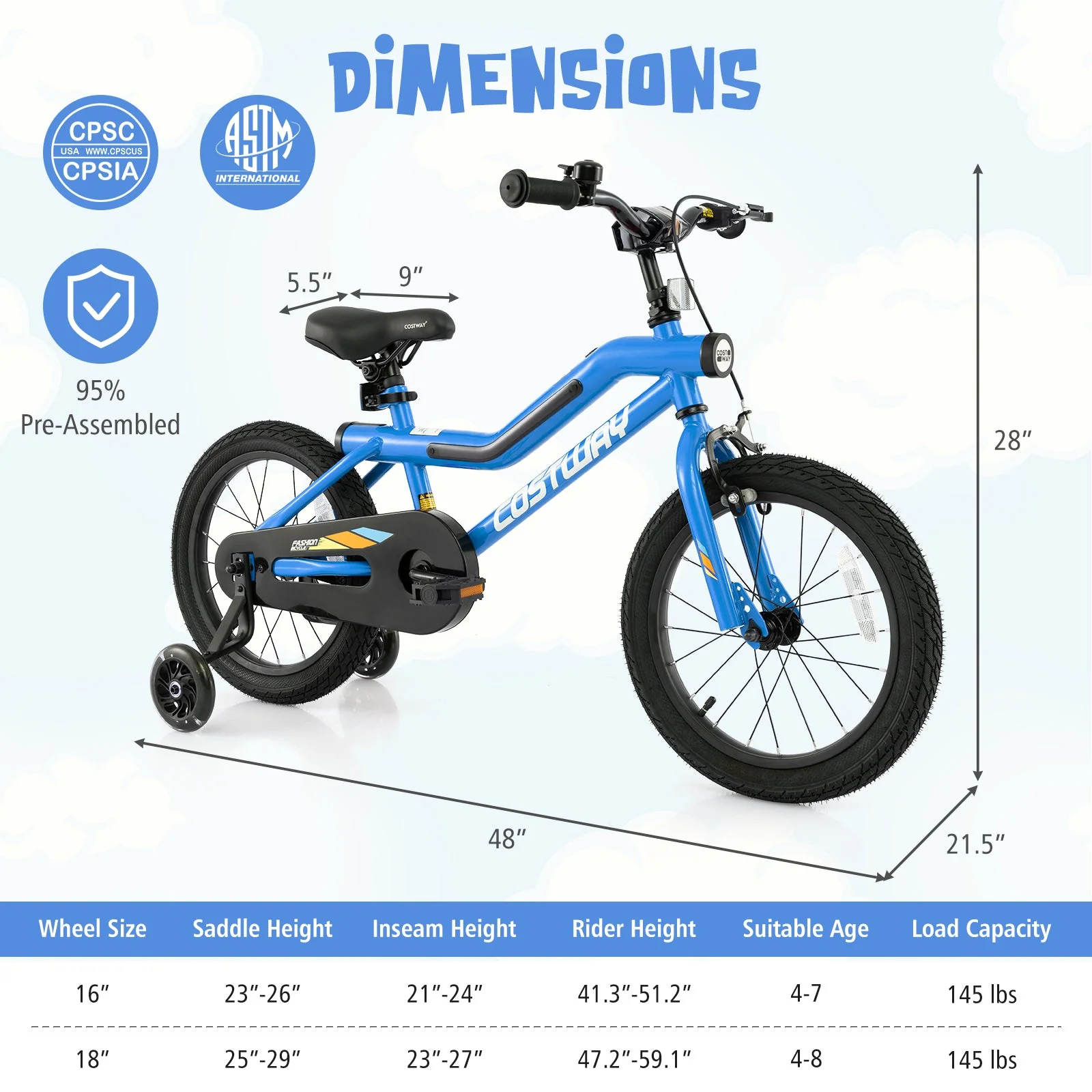 16 Inch Kids Bike LED Lighted Adjustable with Training Wheels for 4-7 Years Old Kids-16 inches - Image 4