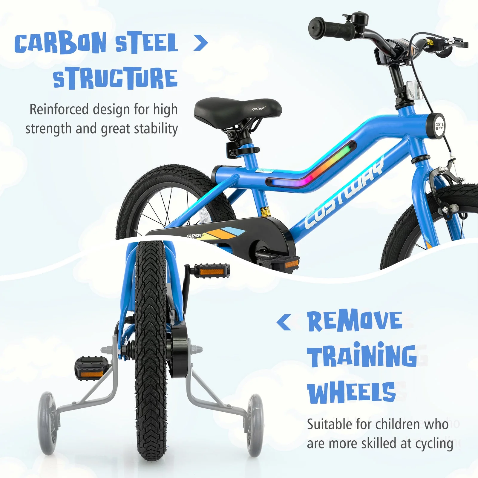 16 Inch Kids Bike LED Lighted Adjustable with Training Wheels for 4-7 Years Old Kids-16 inches - Image 8