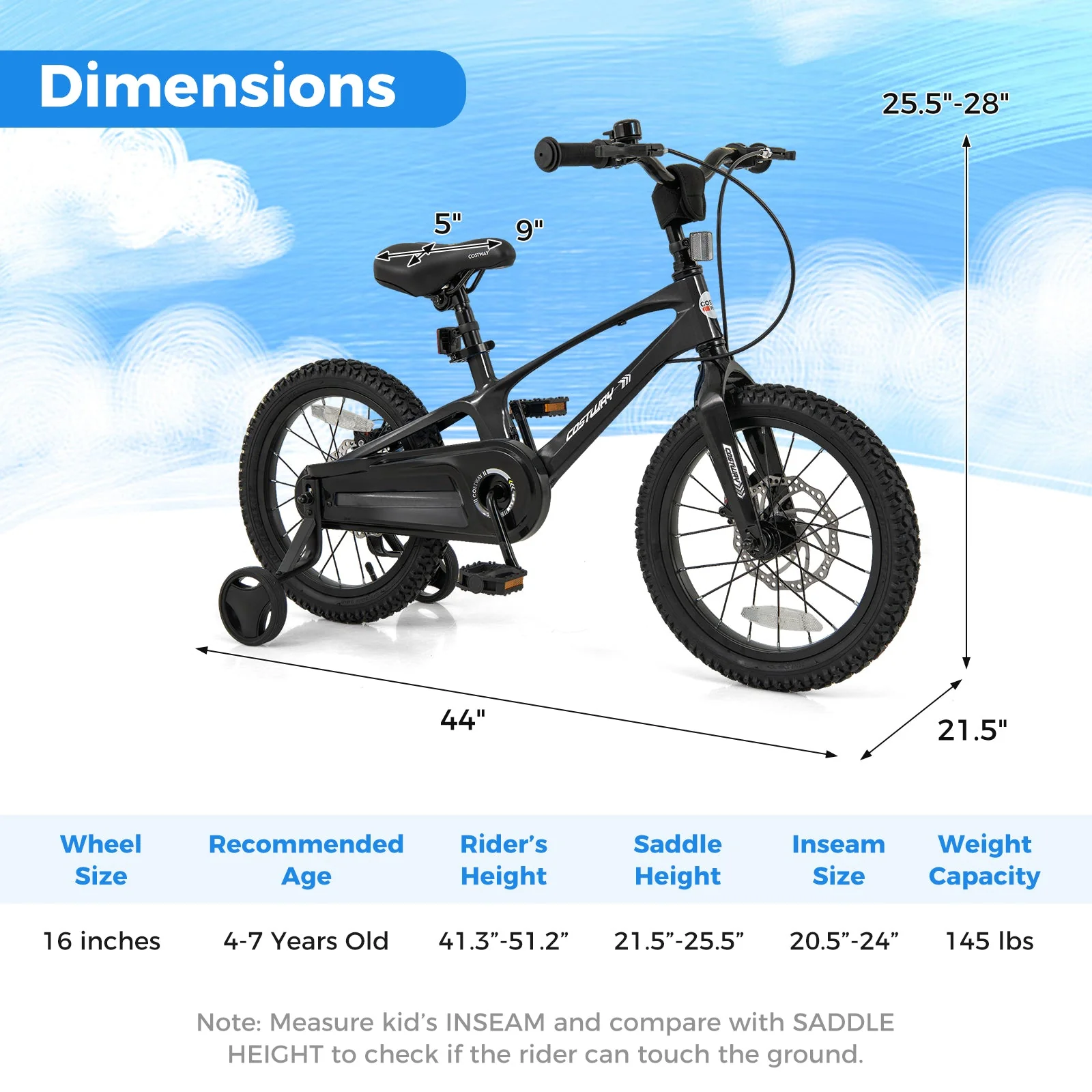 16 Inch Kids Bike Lightweight with 2 Removable Training Wheels for Aged 4-7-16 inches - Image 4
