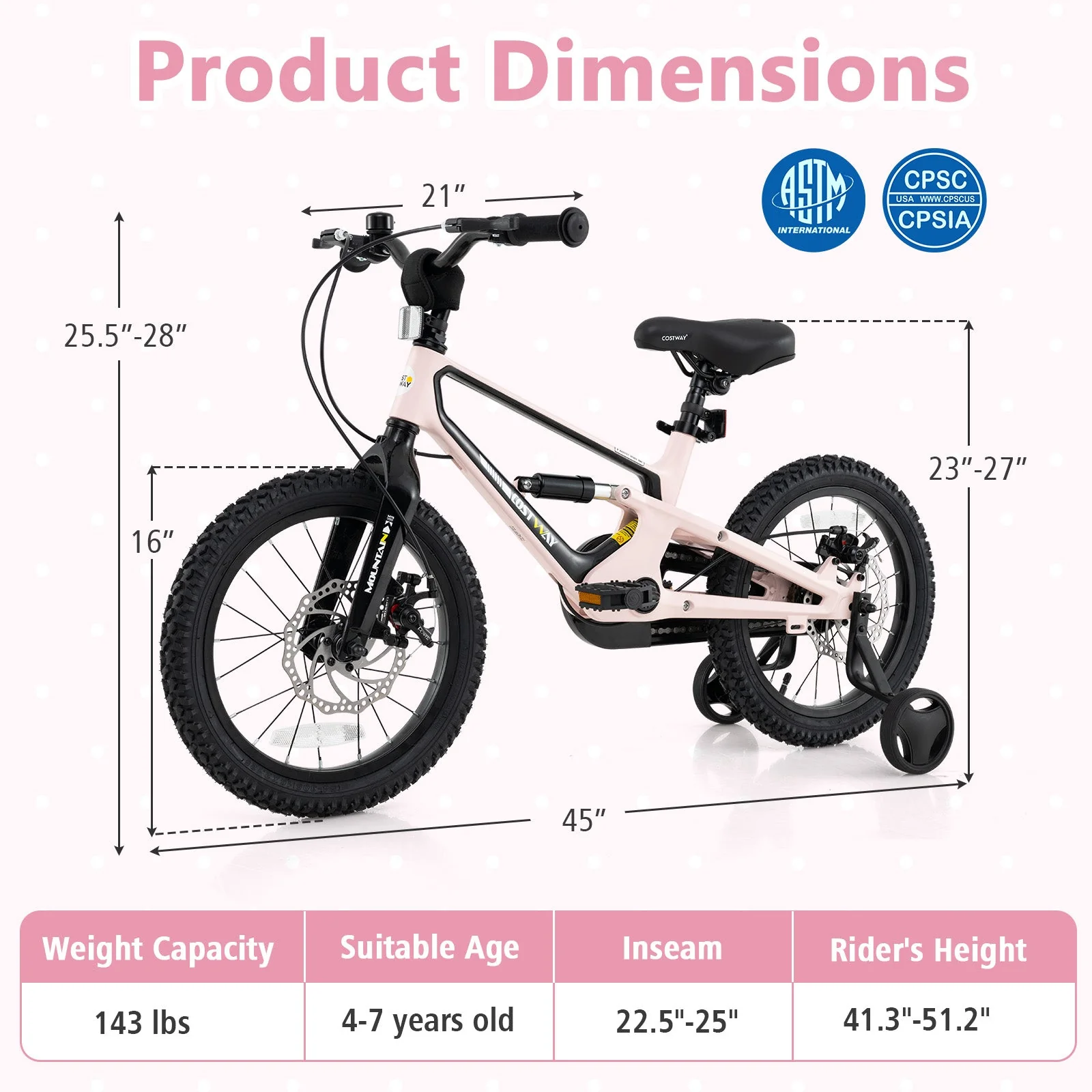 16 Inch Kids Bike Lightweight with Detachable Training Wheels for Aged 4 to 7-16 inches - Image 3