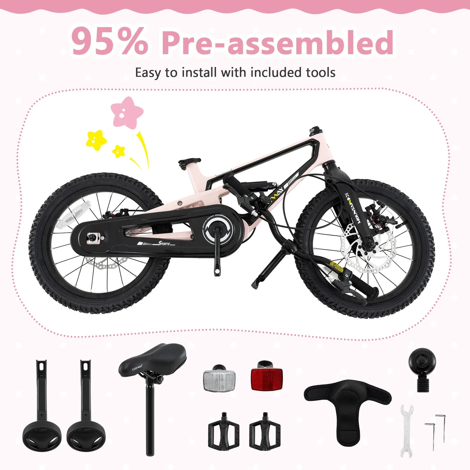 16 Inch Kids Bike Lightweight with Detachable Training Wheels for Aged 4 to 7-16 inches - Image 7