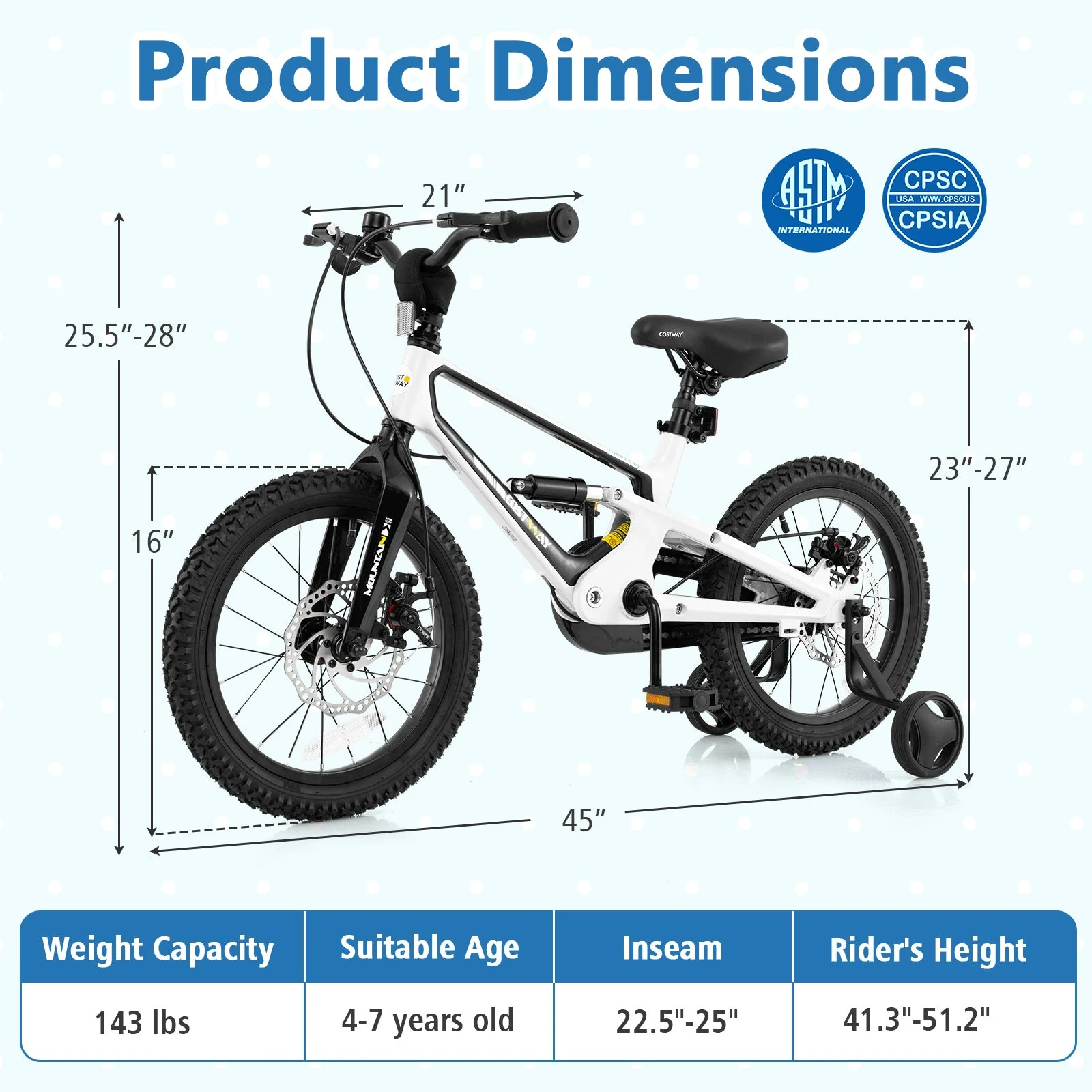 16 Inch Kids Bike Magnesium Alloy Bicycle Adjustable for Aged 4 to 7-16 inches - Image 3