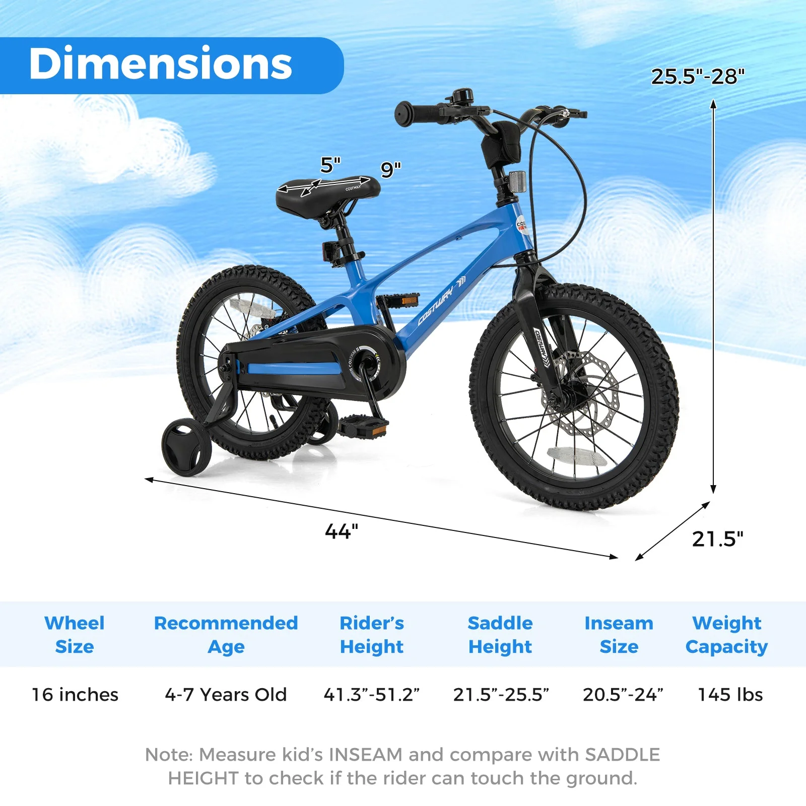 16 Inch Kids Bike Magnesium Alloy Training Bicycle Adjustable for 4 to 7 Years Old-16 inches - Image 4