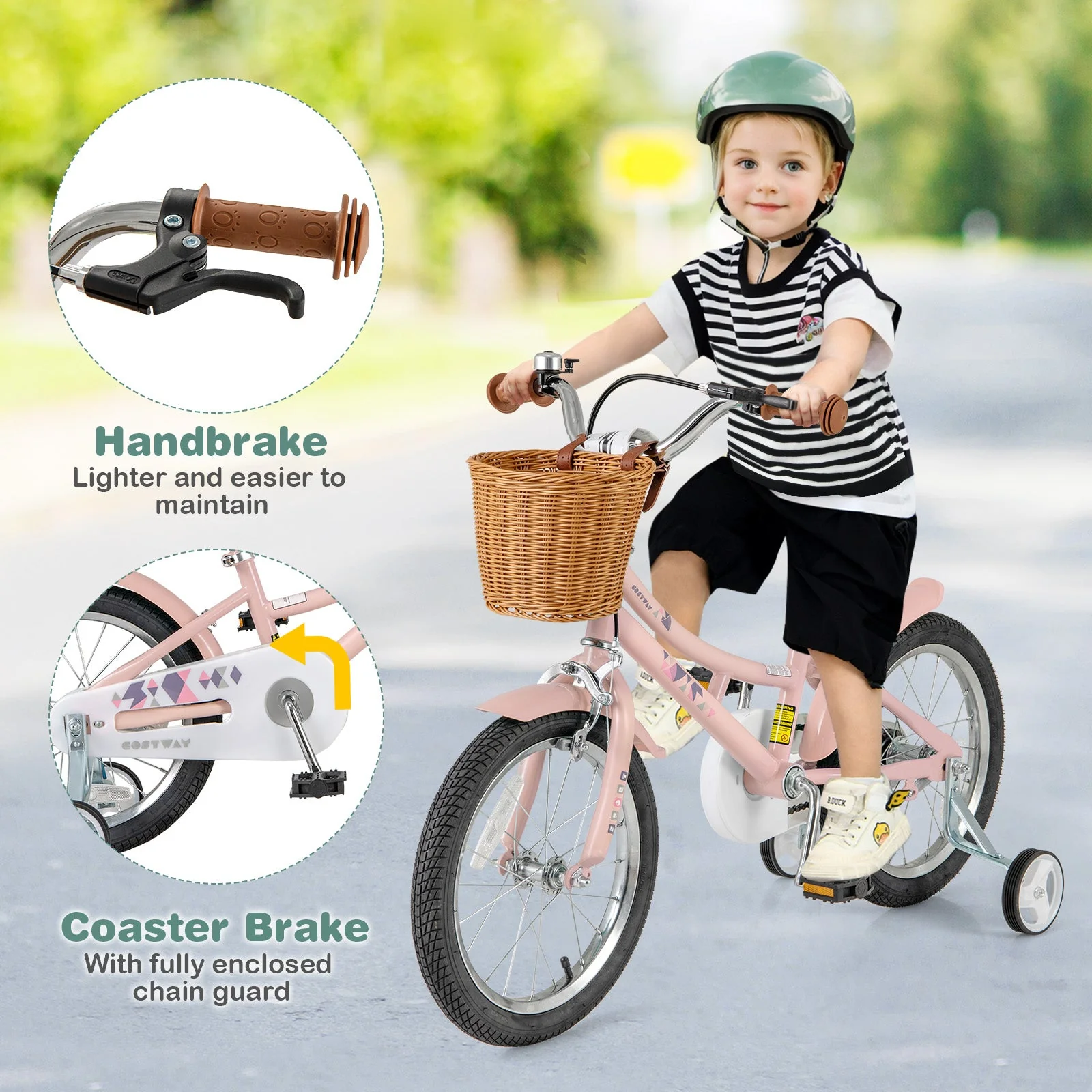 16 Inch Kids Bike Retro Bicycle with Adjustable Height and Basket for Ages 4-7 Years Old-16 inches - Image 6