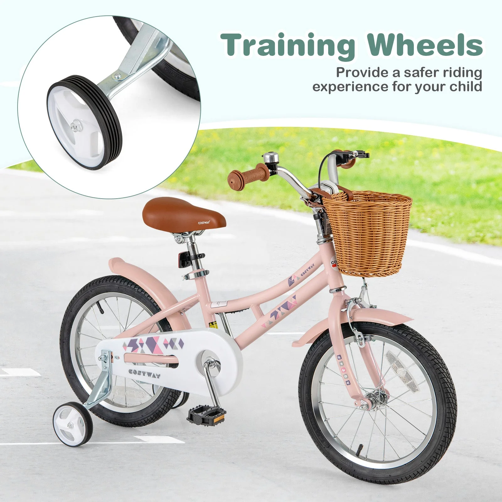 16 Inch Kids Bike Retro Bicycle with Adjustable Height and Basket for Ages 4-7 Years Old-16 inches - Image 8