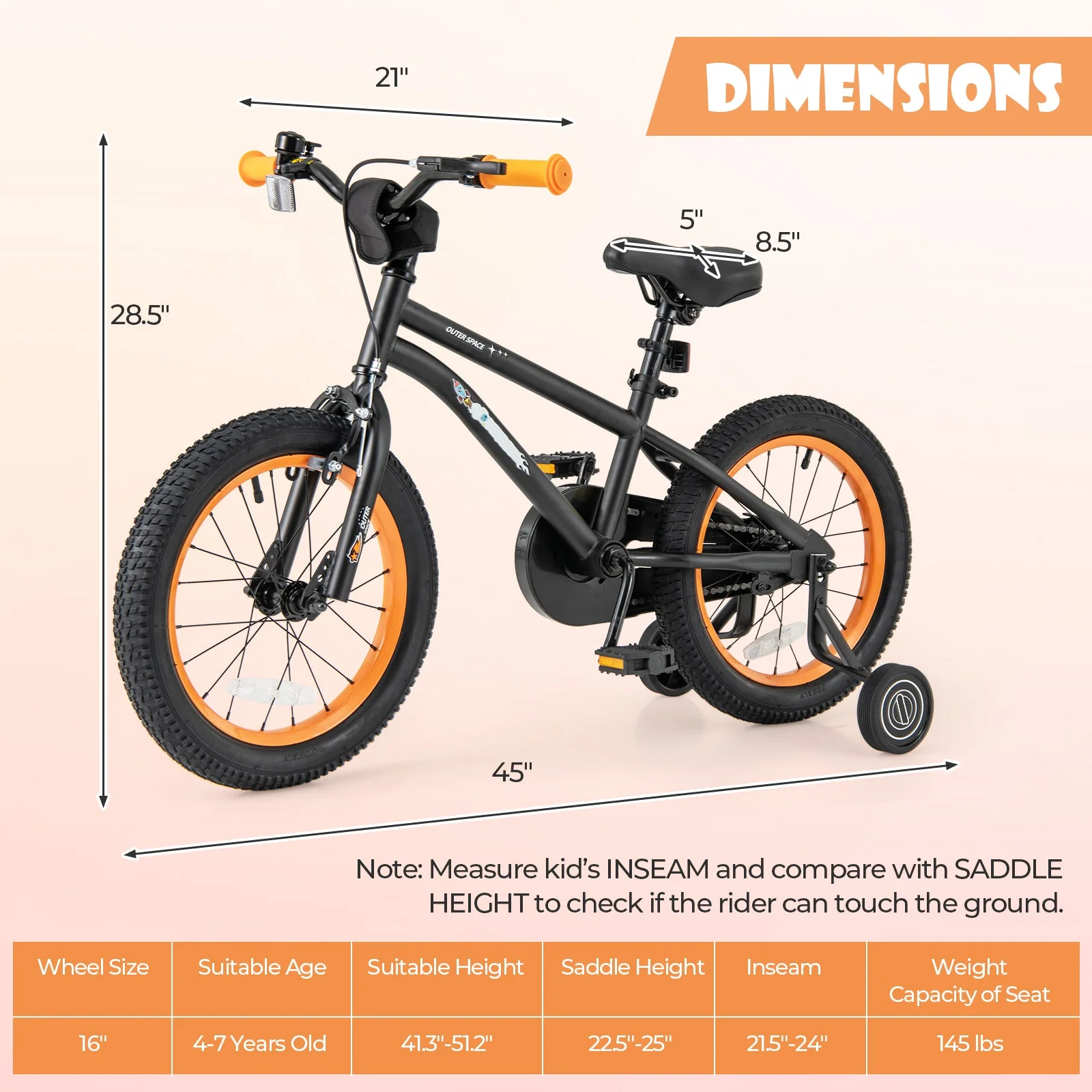16-Inch Kids Bike Sport Bicycle for 4-7 Years Old with Adjustable Seat and Reflectors-16 inches - Image 4