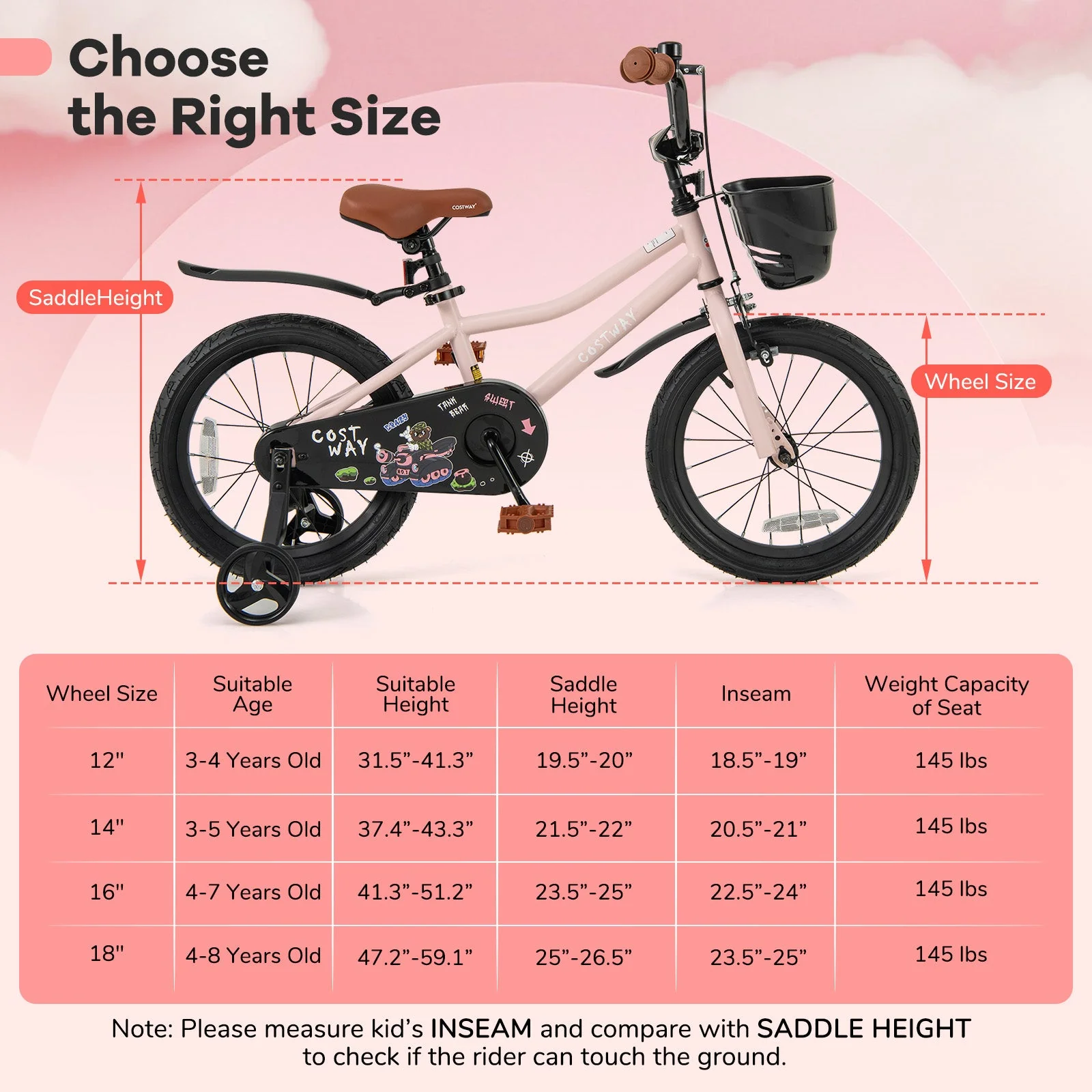 16-Inch Kids Bike with Basket and Adjustable Handlebar for 4-7 Years Old - Image 4