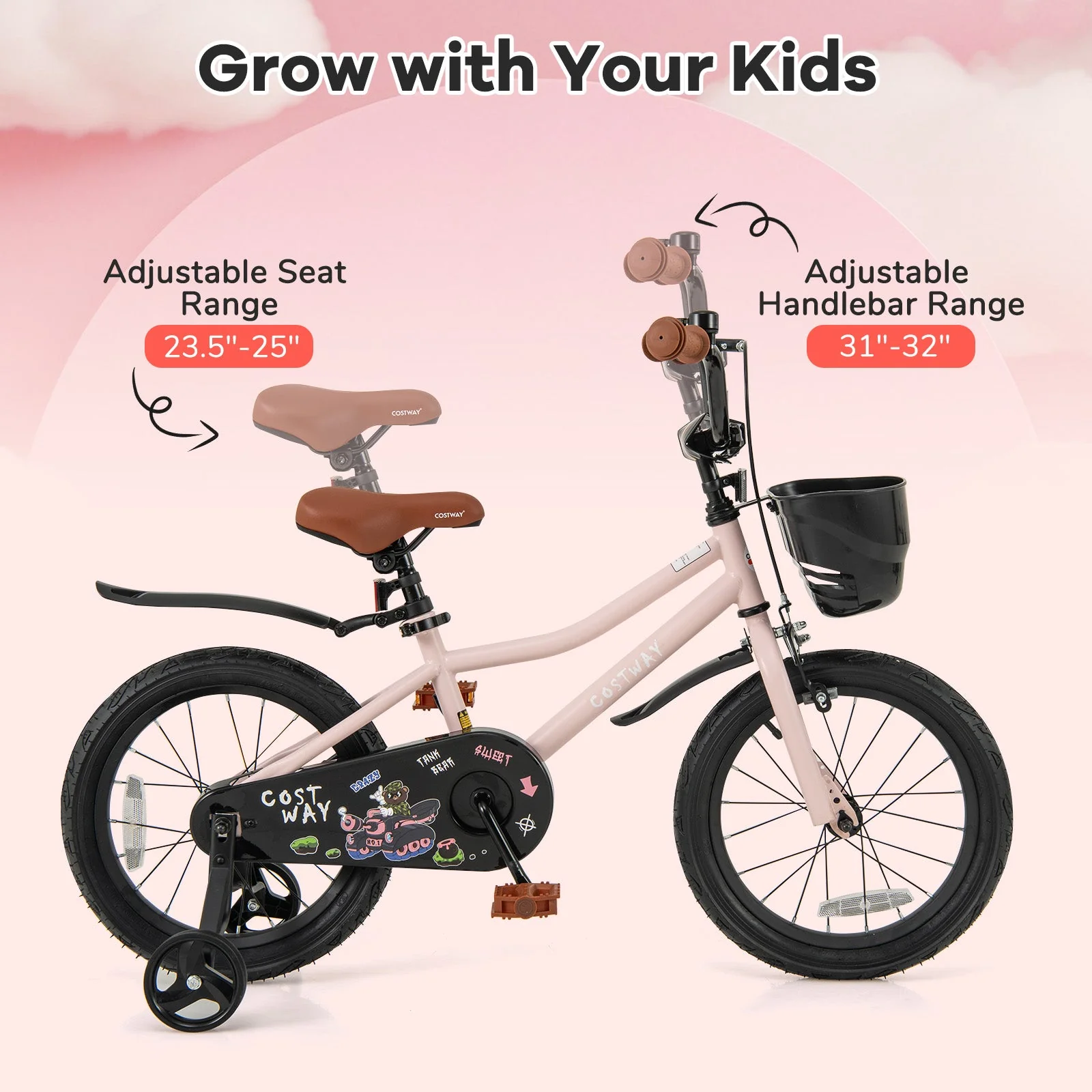 16-Inch Kids Bike with Basket and Adjustable Handlebar for 4-7 Years Old - Image 5