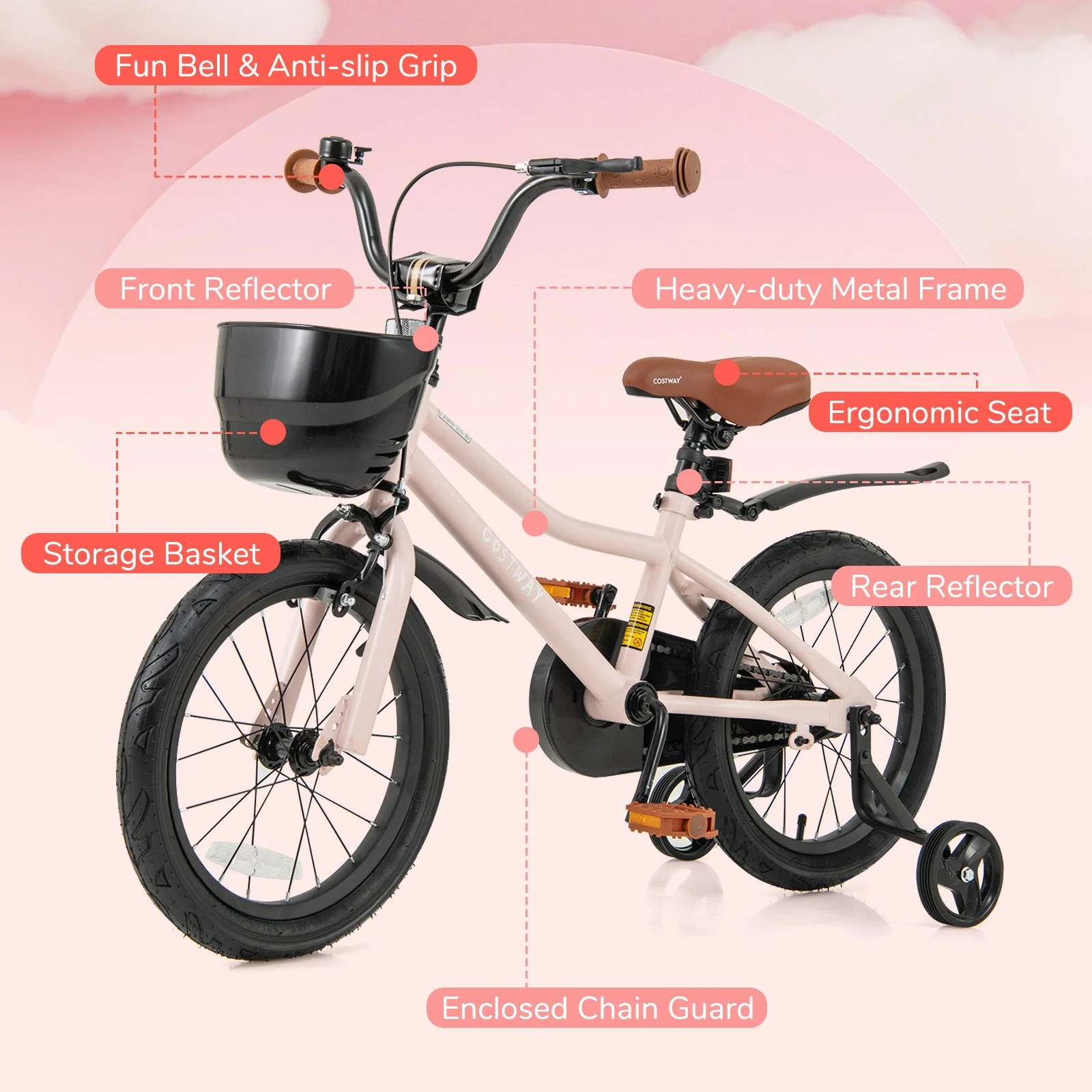 16-Inch Kids Bike with Basket and Adjustable Handlebar for 4-7 Years Old - Image 6