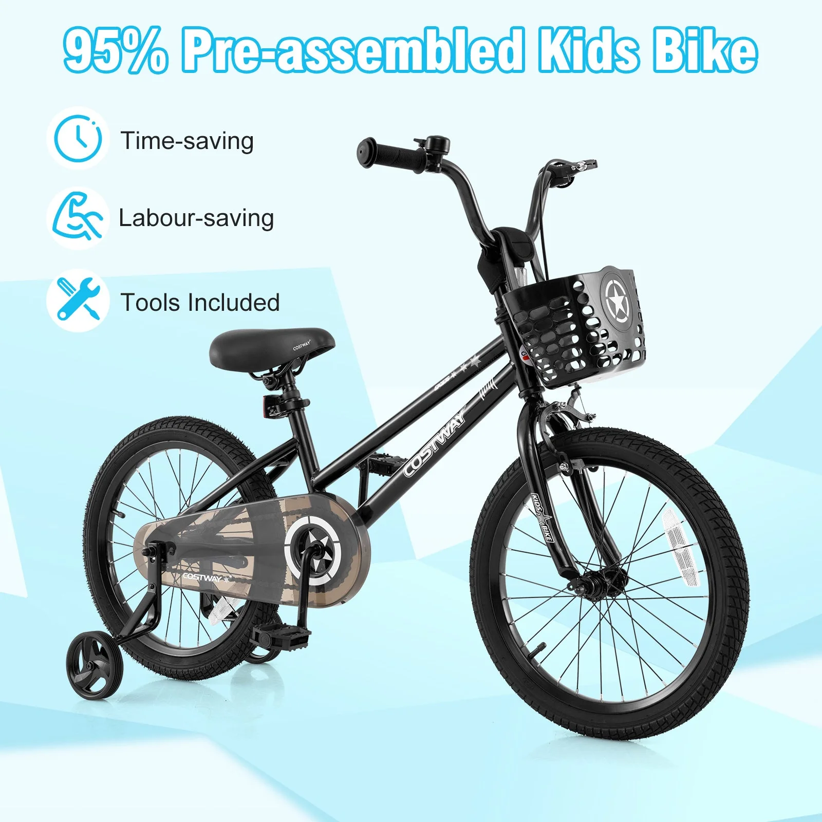 16 Inch Kids Bike with Basket and Training Wheels for Children Aged 4-7 Years Old - Image 7