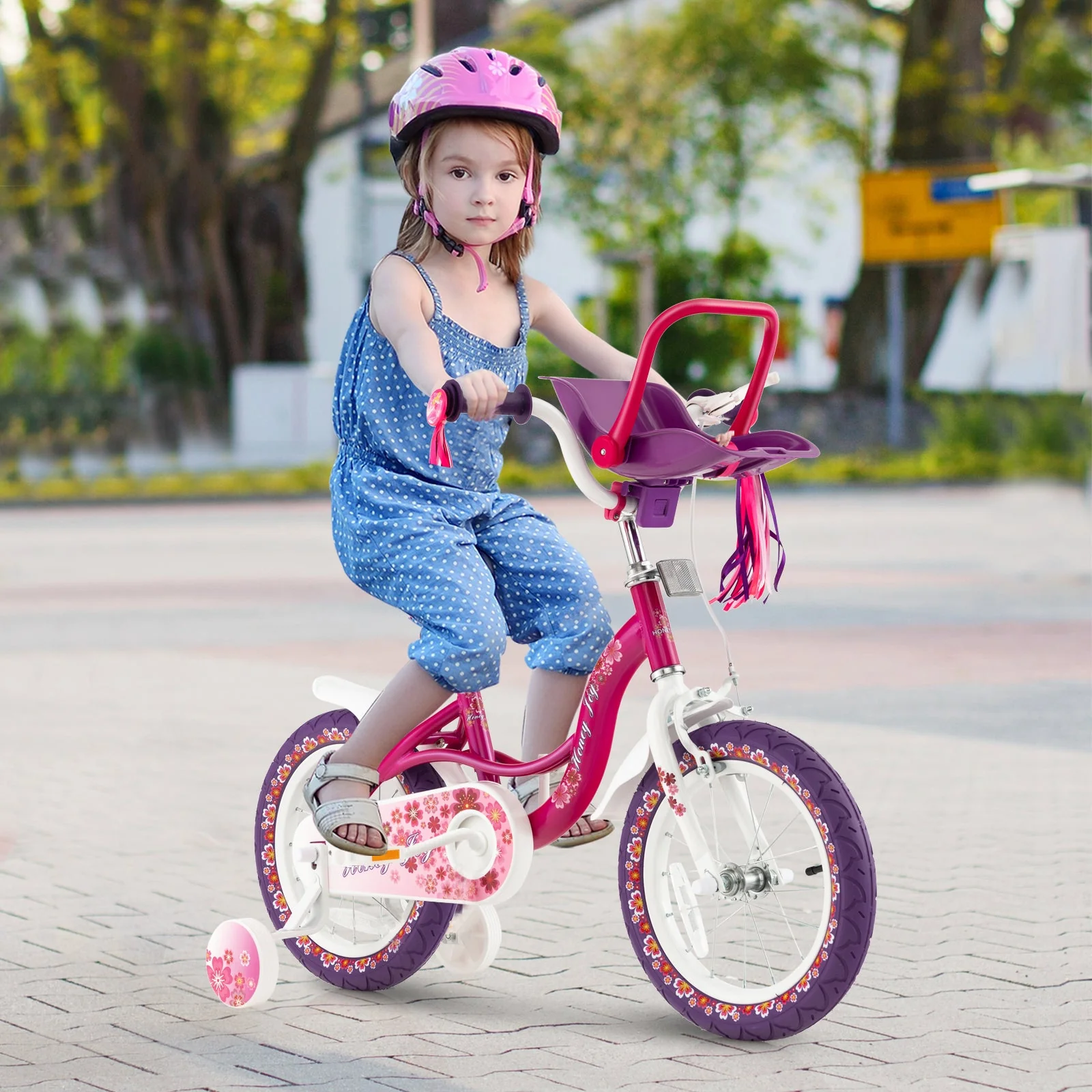 16 Inch Kids Bike with Doll Seat and Removable Training Wheels-16 inches - Image 2