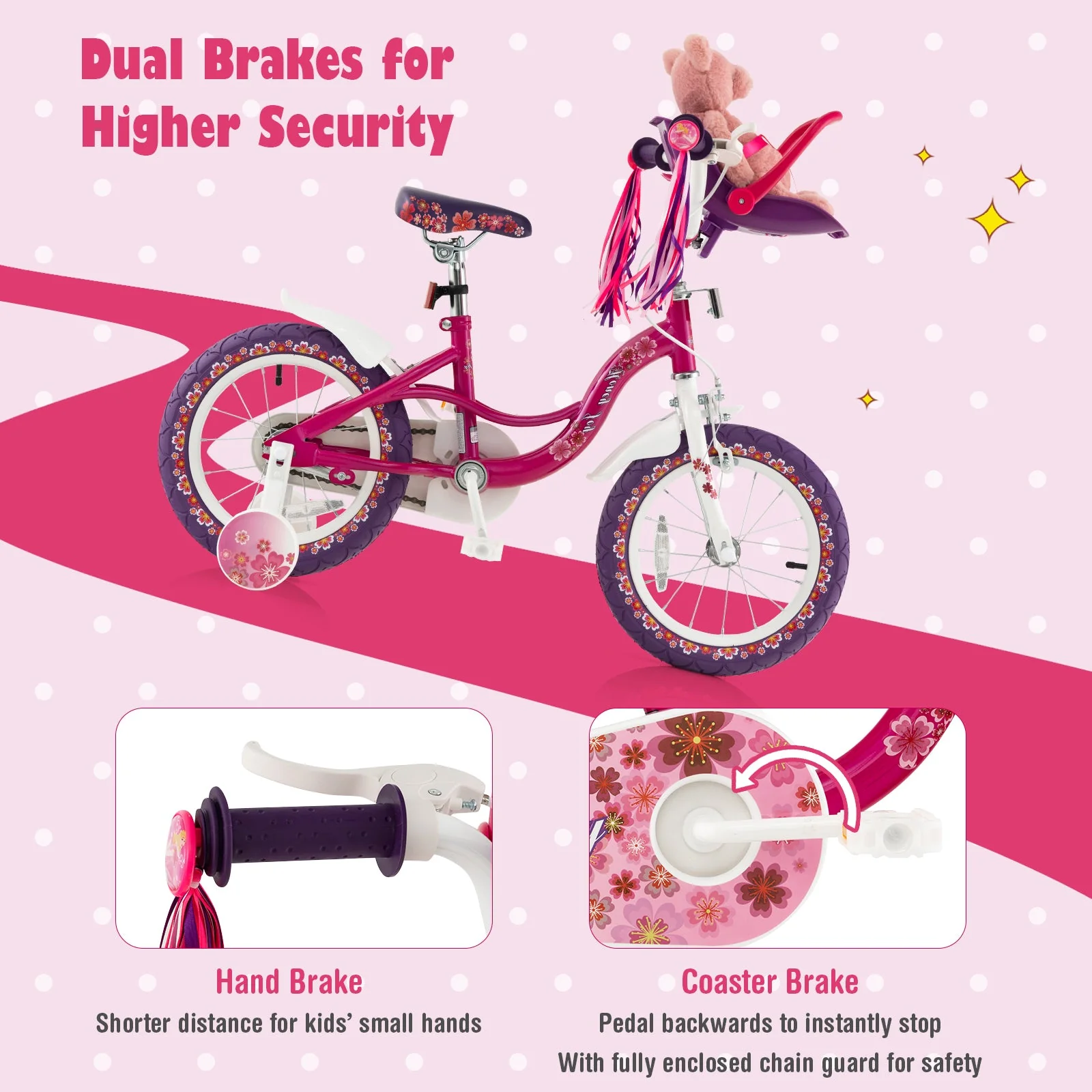 16 Inch Kids Bike with Doll Seat and Removable Training Wheels-16 inches - Image 7