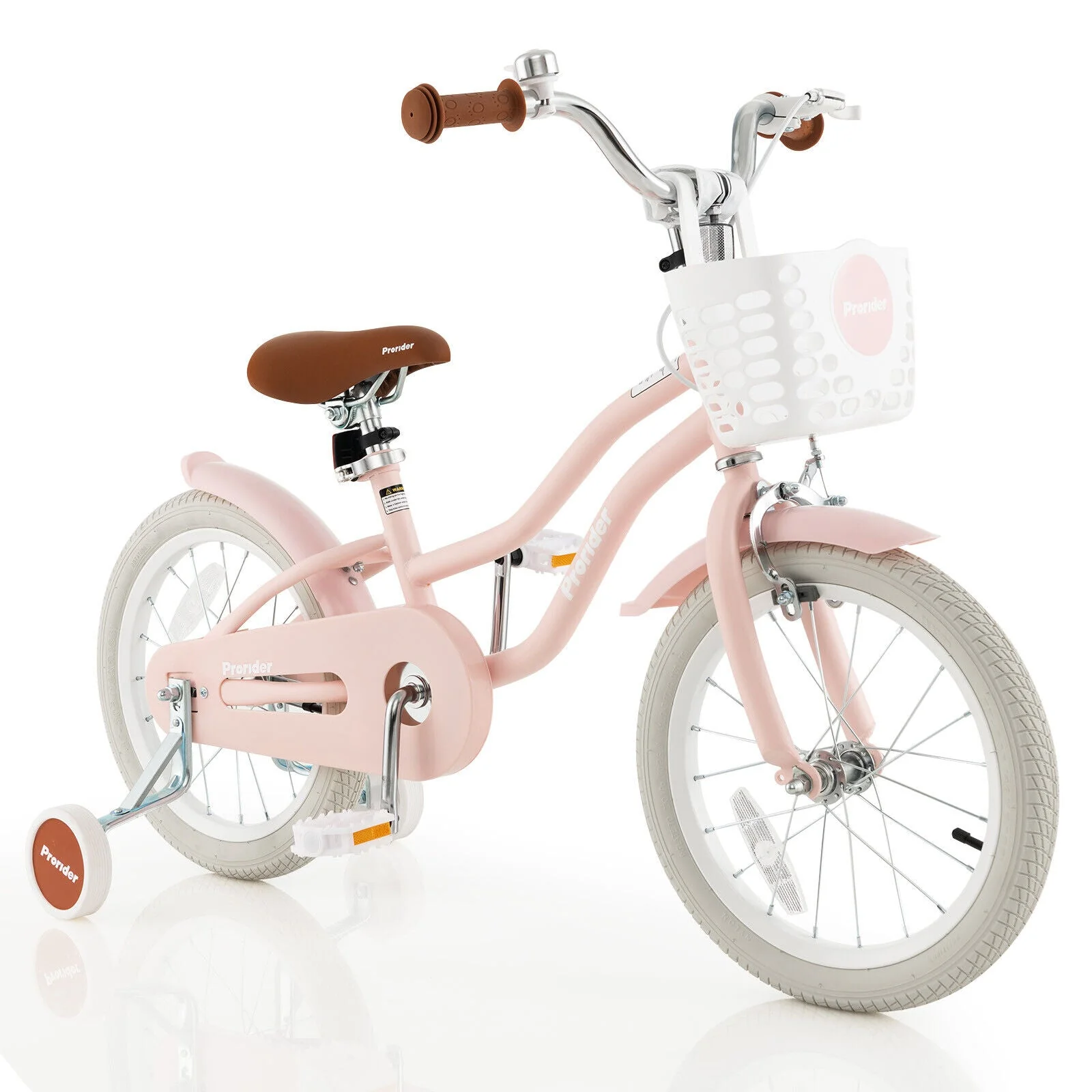 16 Inch Kids Bike with Front Handbrake and 2 Training Wheels-Pink - Image 2