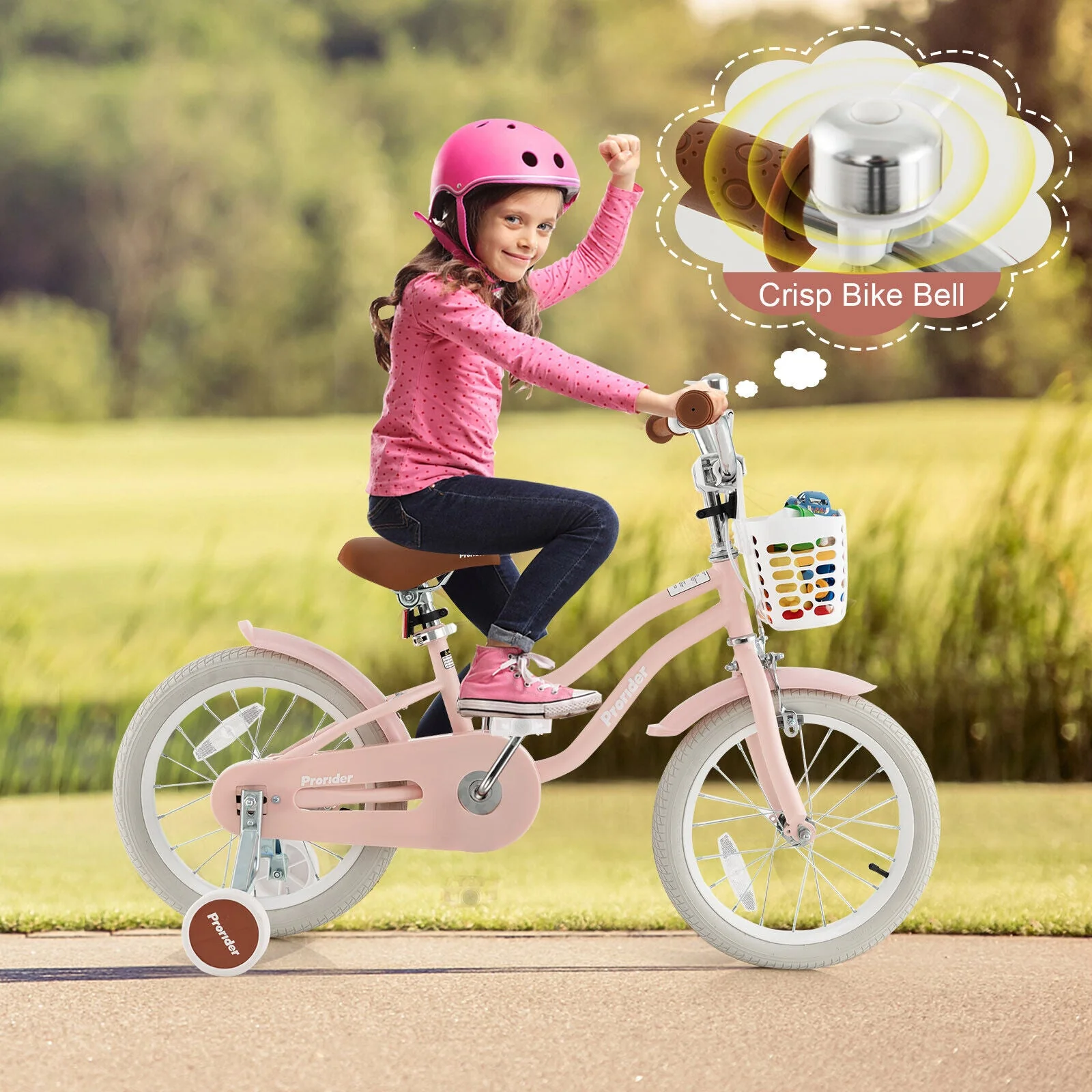16 Inch Kids Bike with Front Handbrake and 2 Training Wheels-Pink - Image 4