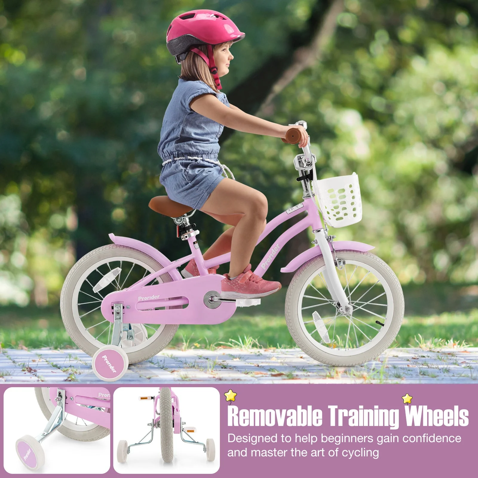 16 Inch Kids Bike with Front Handbrake and 2 Training Wheels-Purple - Image 6