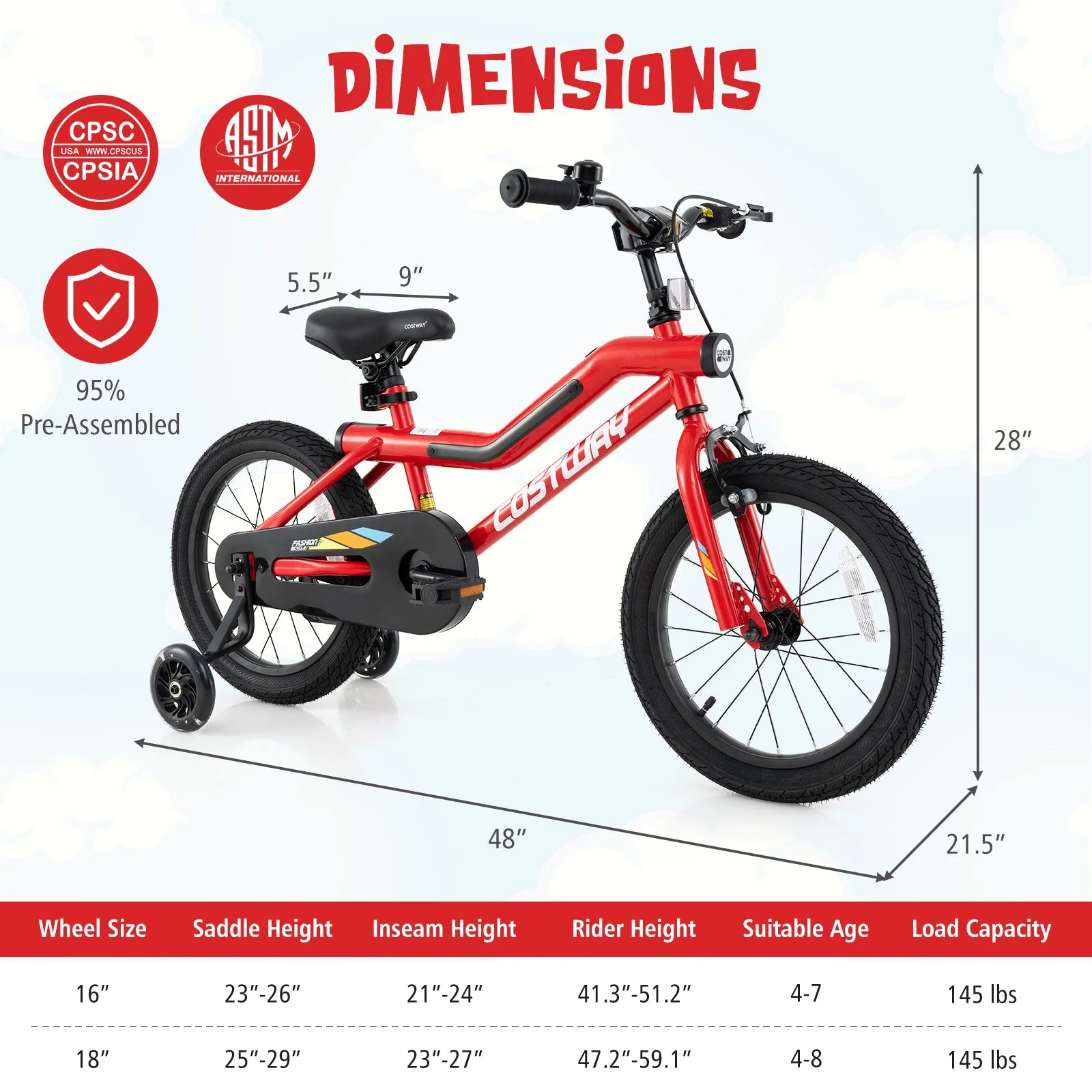 16 Inch Kids Bike with LED Lights Adjustable Carbon Steel Bicycle for 4-7 Years Old-16 inches - Image 4