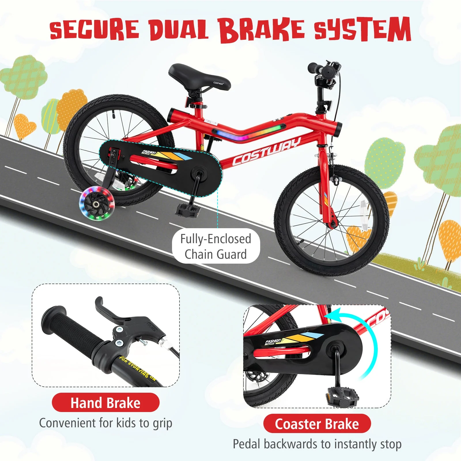 16 Inch Kids Bike with LED Lights Adjustable Carbon Steel Bicycle for 4-7 Years Old-16 inches - Image 6