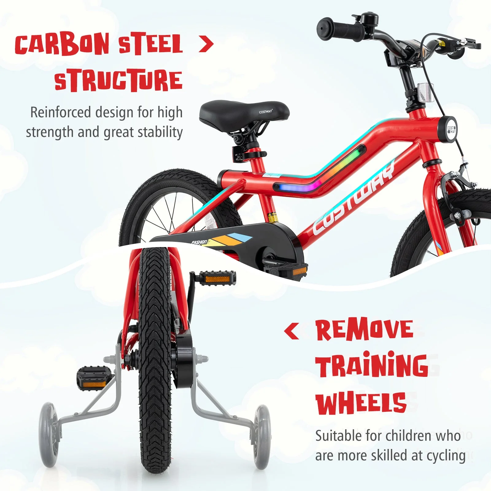 16 Inch Kids Bike with LED Lights Adjustable Carbon Steel Bicycle for 4-7 Years Old-16 inches - Image 8