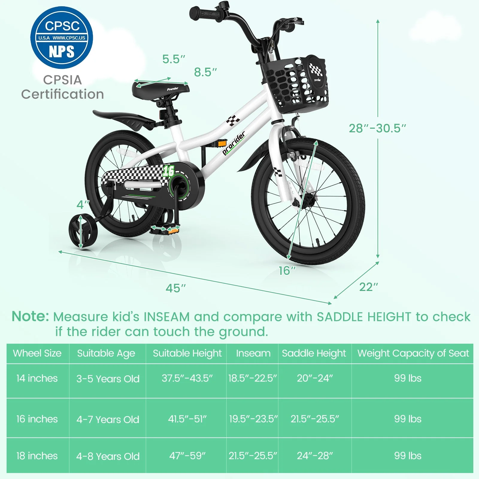 16 Inch Kids Bike with Removable Training Wheels-Black & White - Image 4