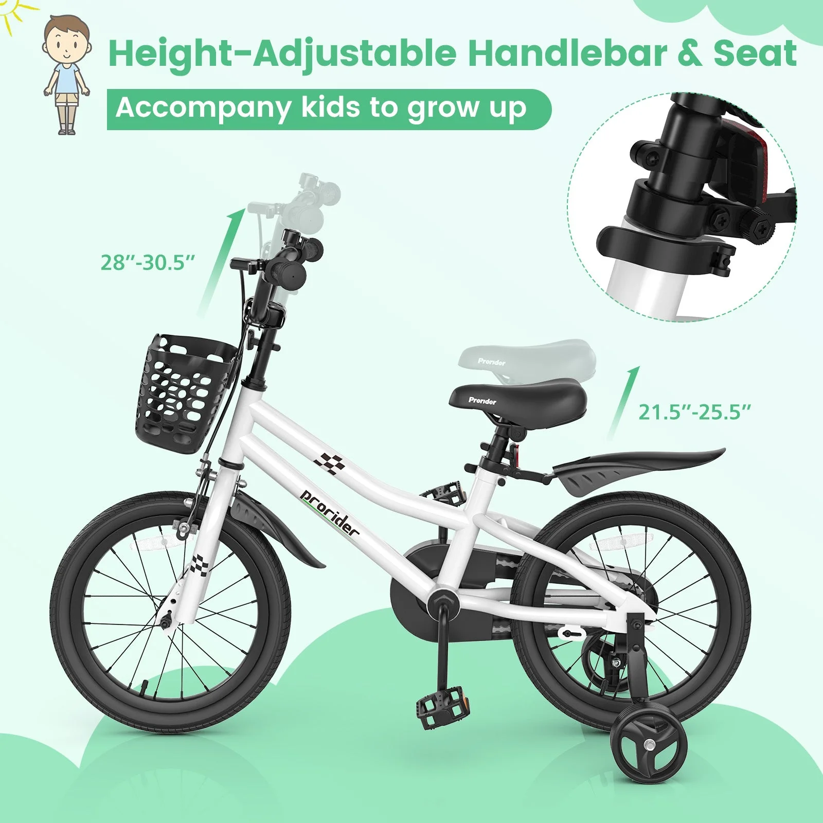 16 Inch Kids Bike with Removable Training Wheels-Black & White - Image 7