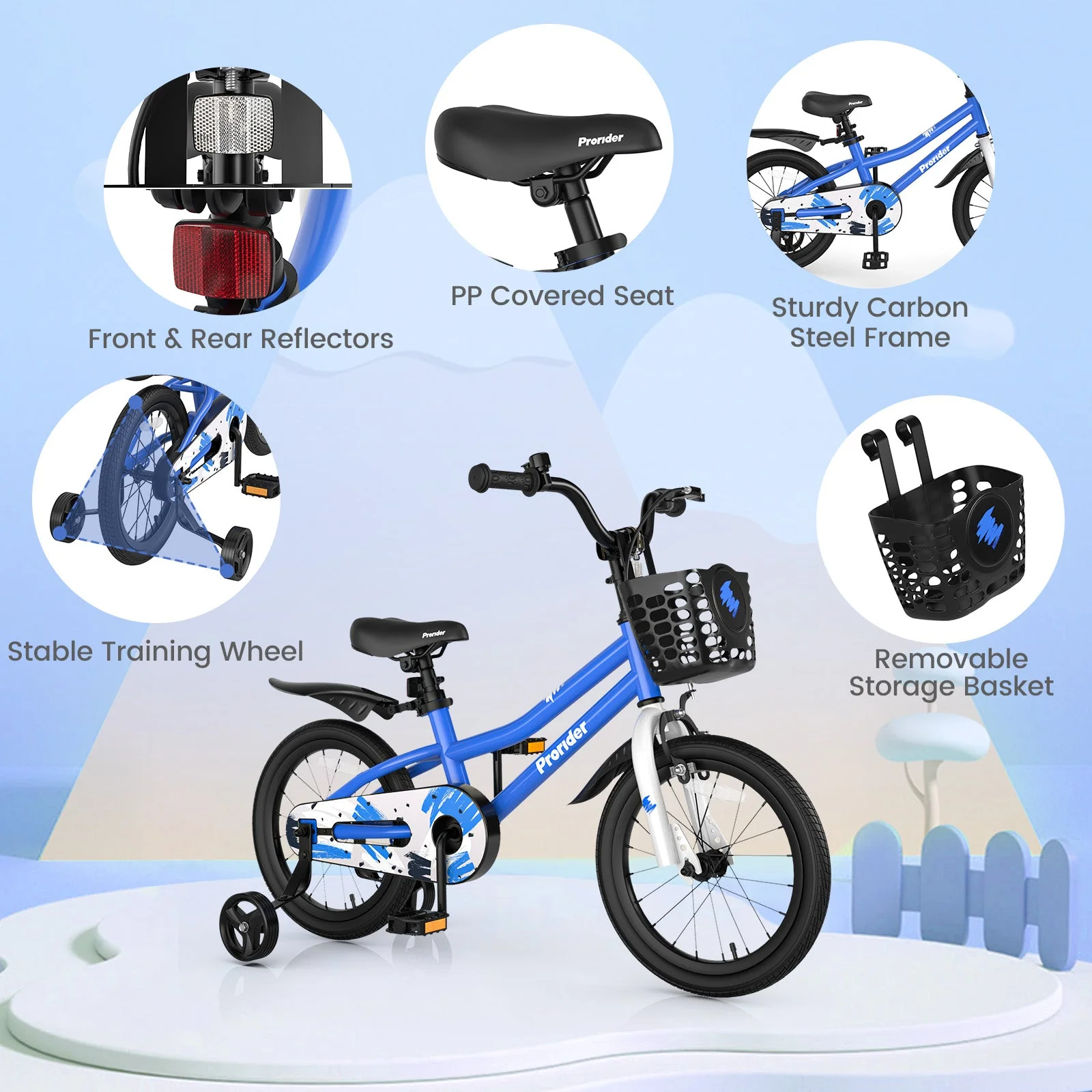 16 Inch Kids Bike with Removable Training Wheels-Blue - Image 5