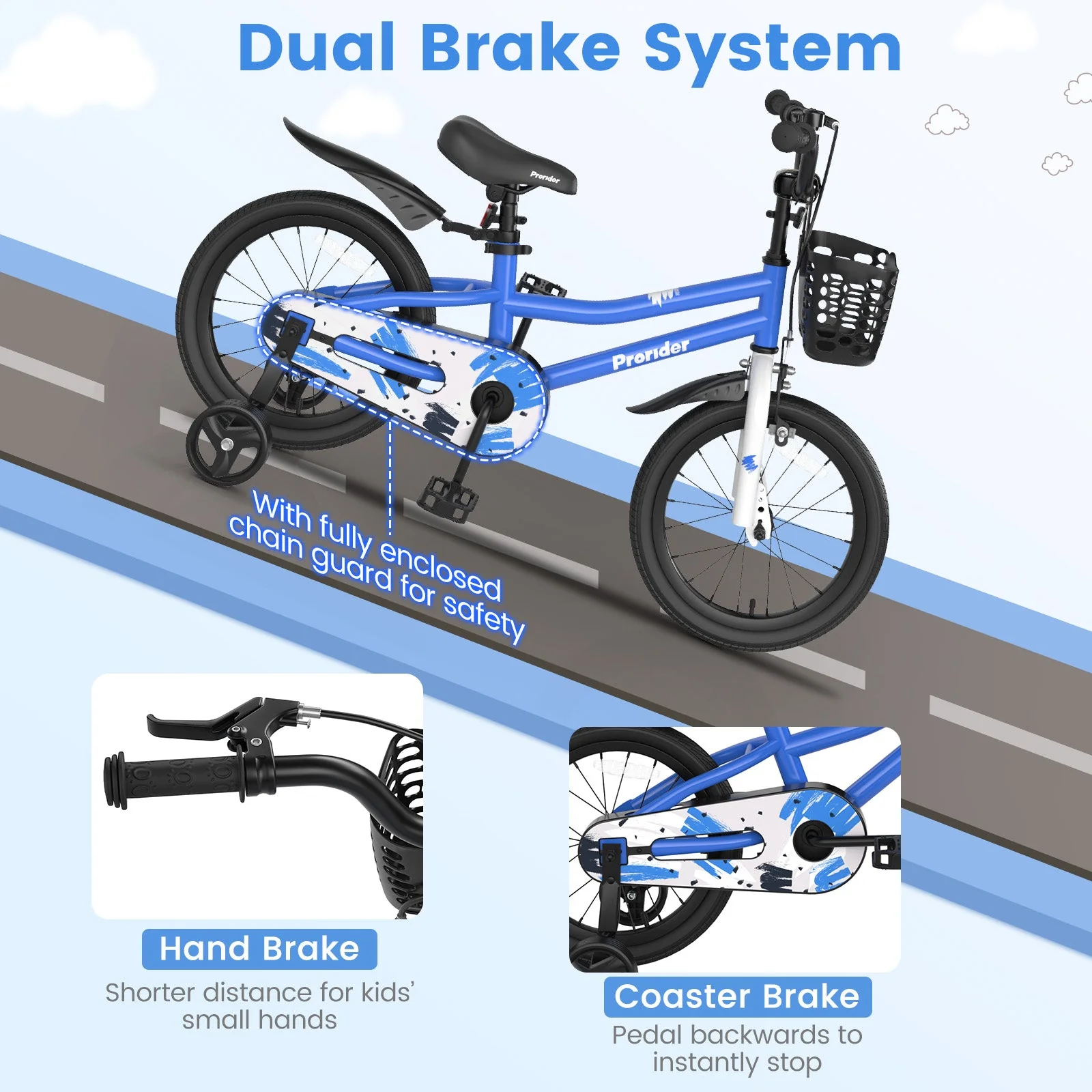 16 Inch Kids Bike with Removable Training Wheels-Blue - Image 7