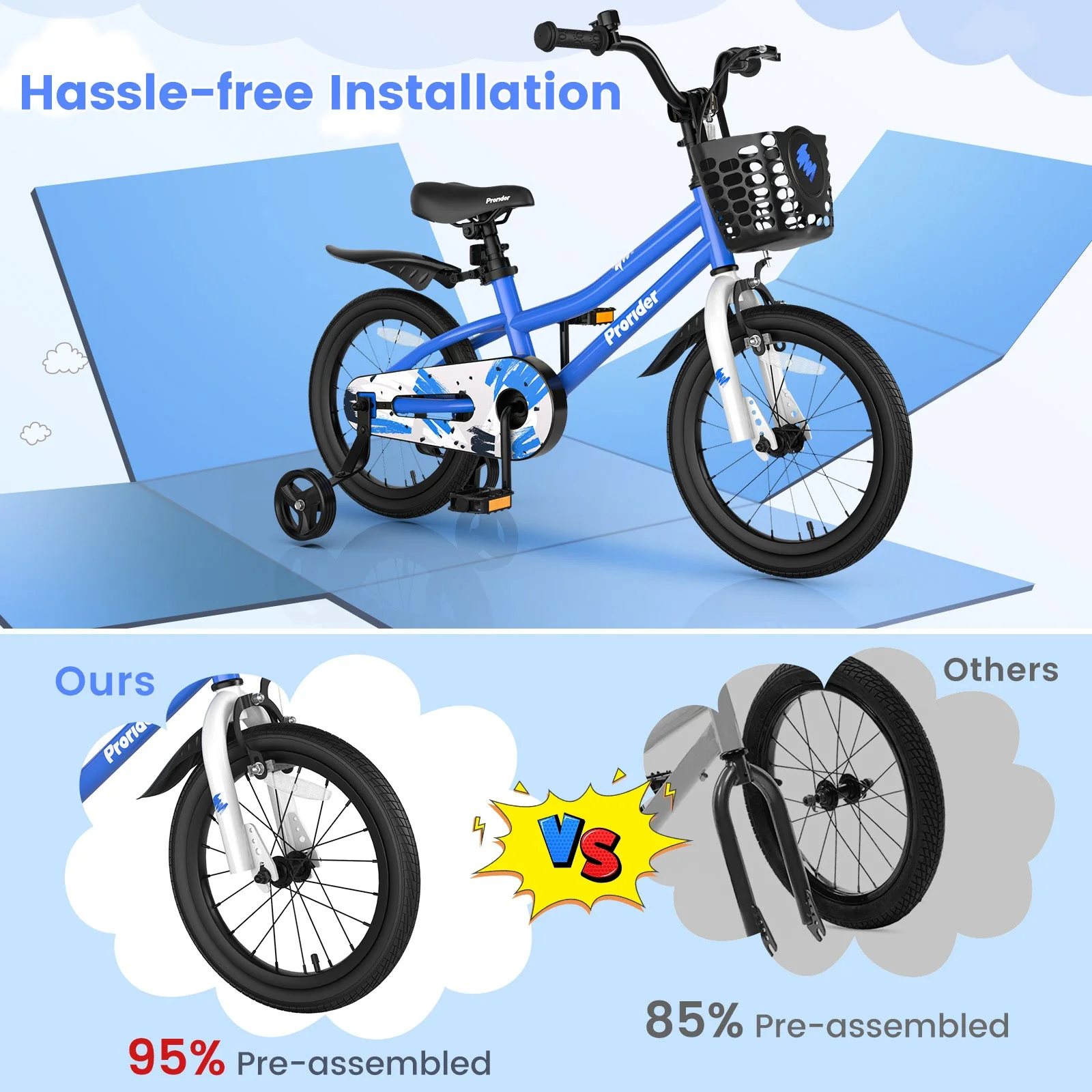 16 Inch Kids Bike with Removable Training Wheels-Blue - Image 8