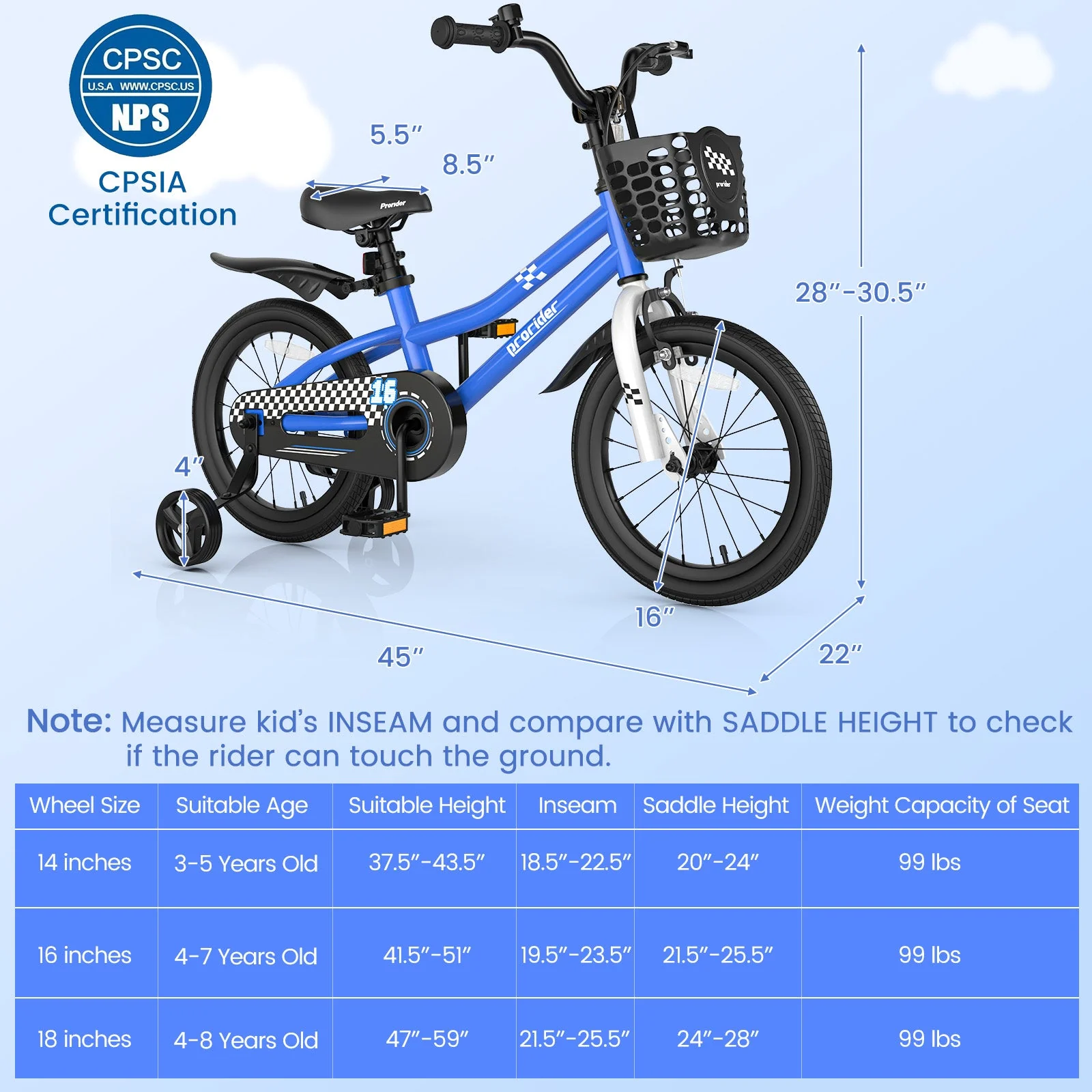 16 Inch Kids Bike with Removable Training Wheels-Navy - Image 4