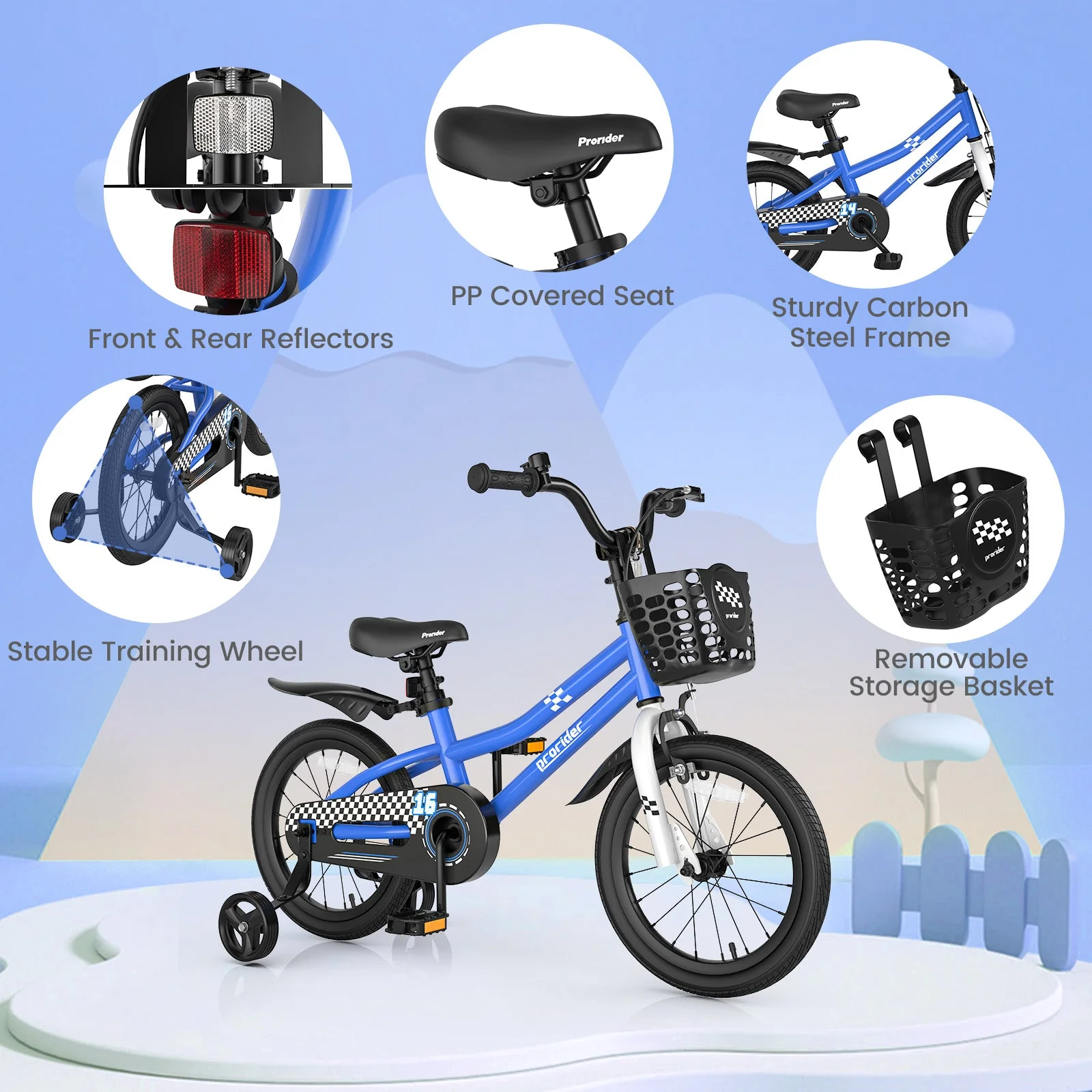 16 Inch Kids Bike with Removable Training Wheels-Navy - Image 5