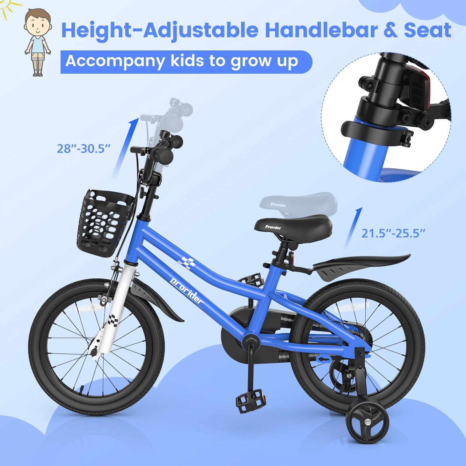 16 Inch Kids Bike with Removable Training Wheels-Navy - Image 6