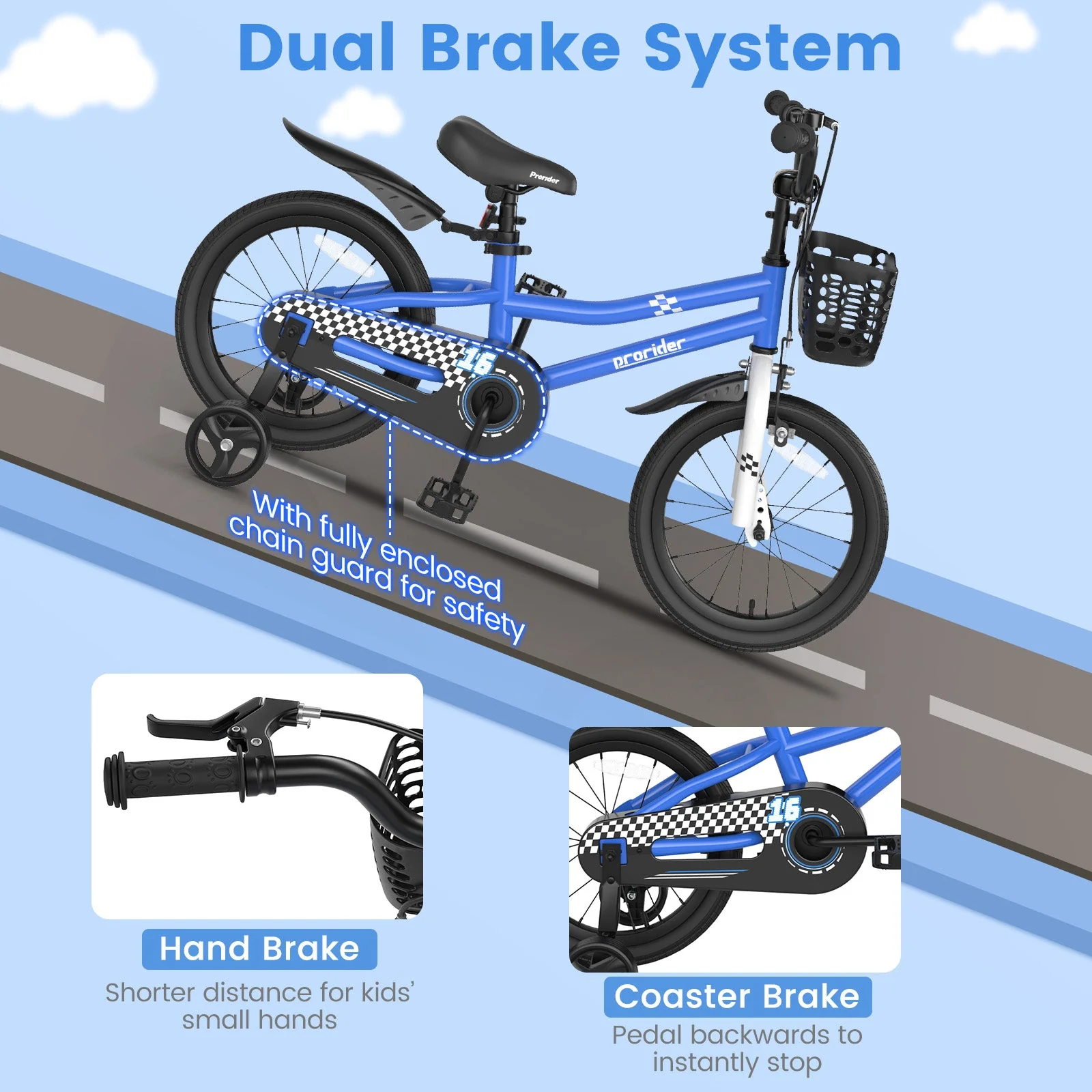 16 Inch Kids Bike with Removable Training Wheels-Navy - Image 7