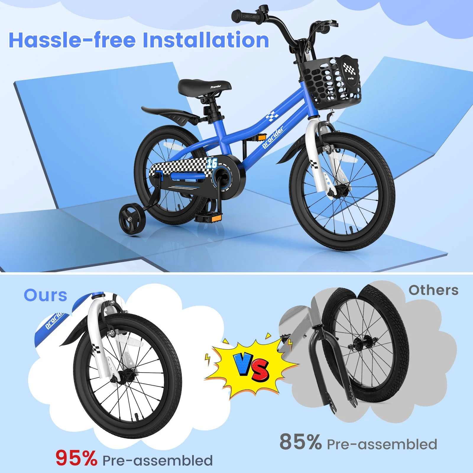 16 Inch Kids Bike with Removable Training Wheels-Navy - Image 8
