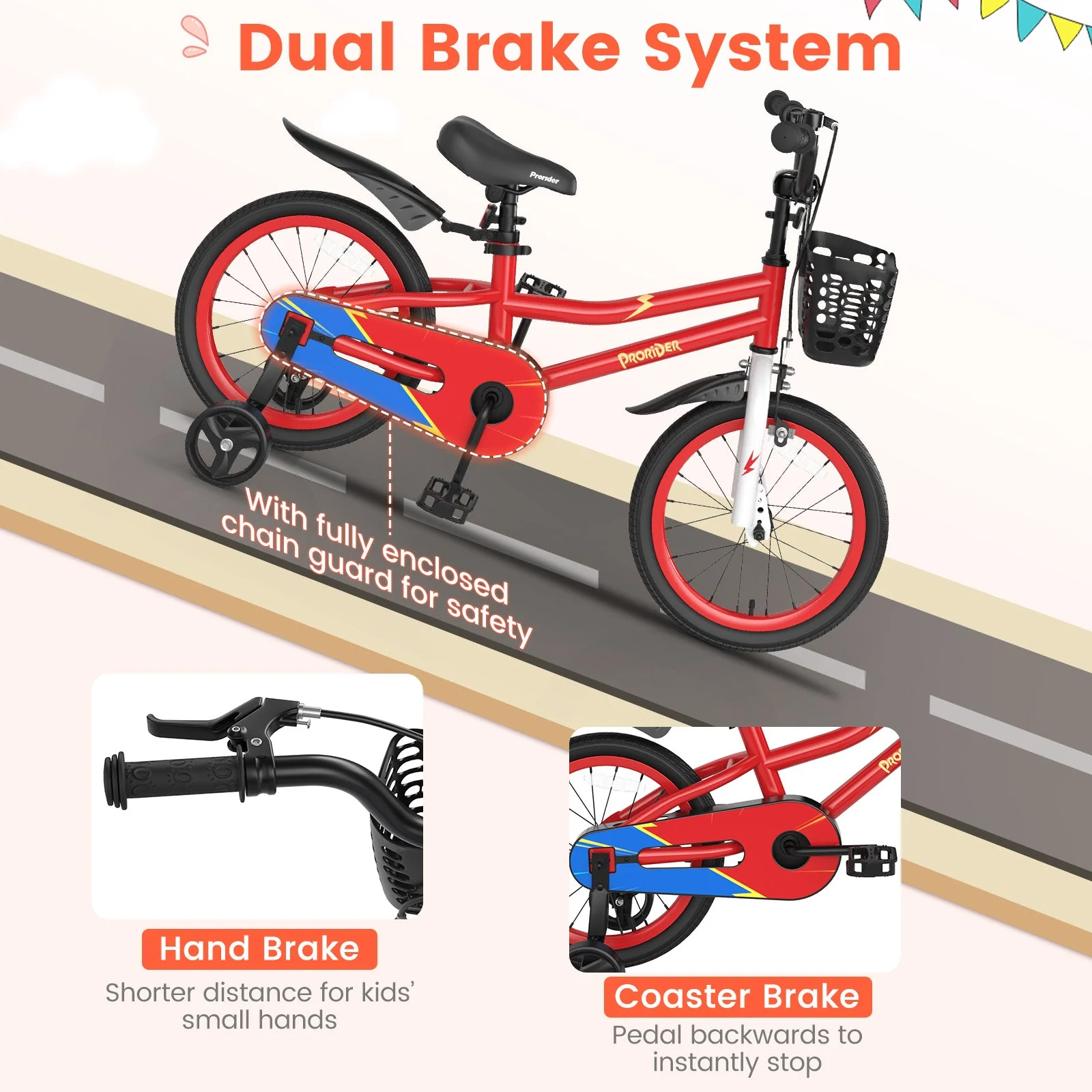 16 Inch Kids Bike with Removable Training Wheels-Red - Image 7
